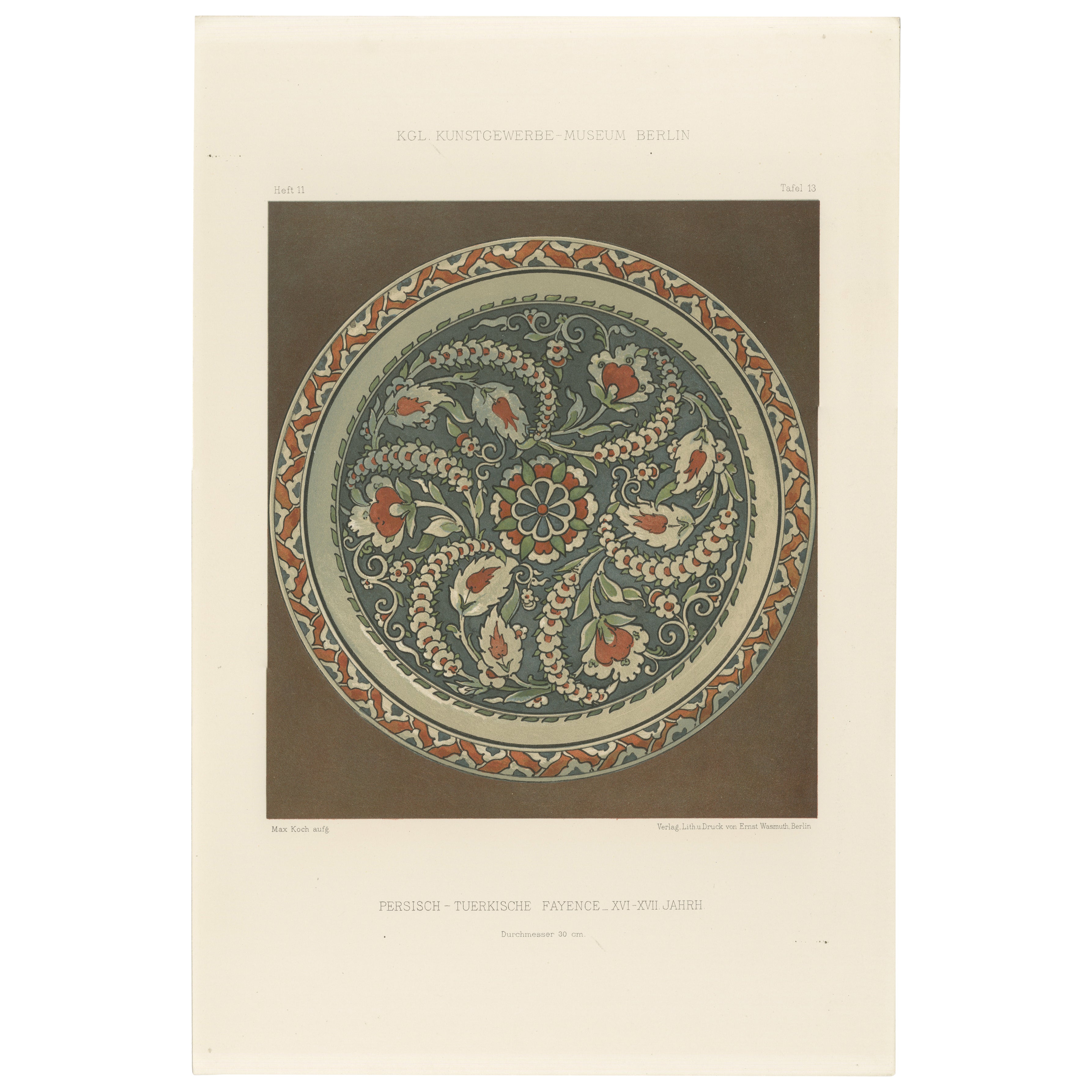 Persisch-türkischer Fayence-Teller mit spiralförmigem Blumendesign - Julius Lessing 1890