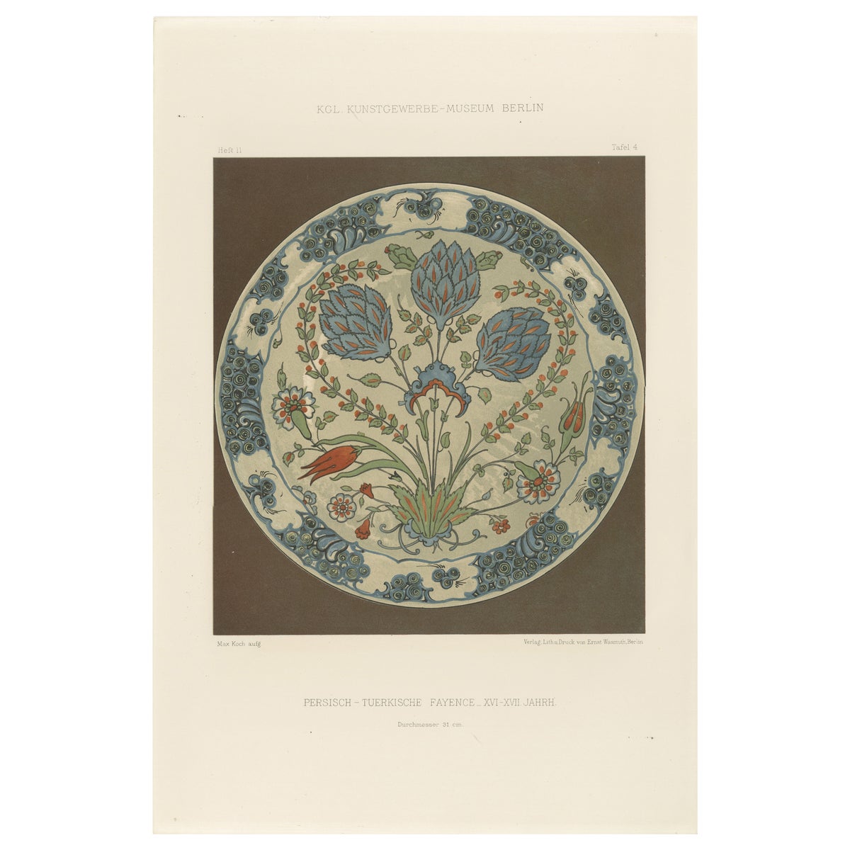 Persian-Turkish Faience Plate with Tulip and Artichoke Motif, J.Lessing, 1890
