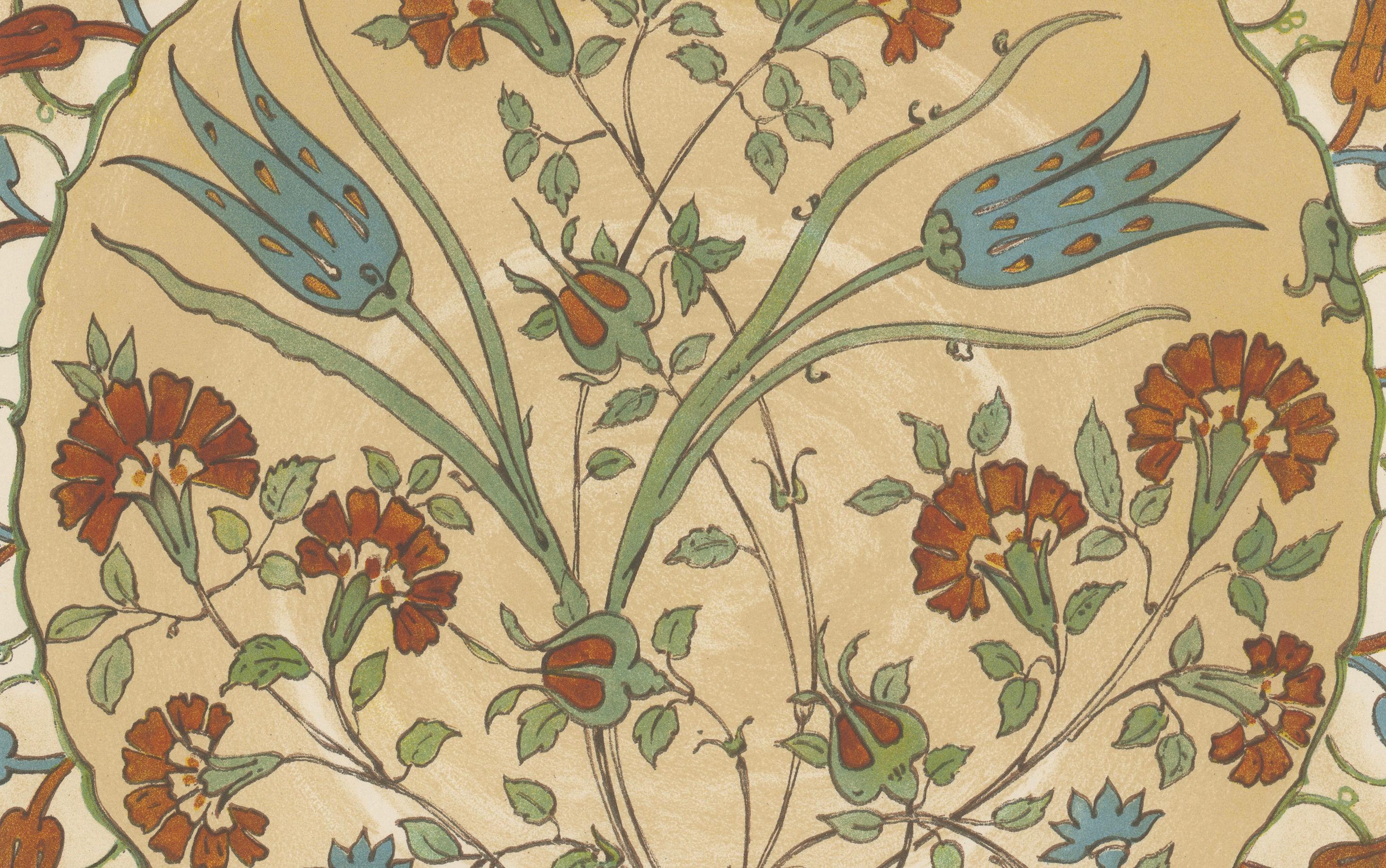 Persisch-türkischer Fayenceteller mit Tulpen- und Nelkendesign - J.Lessing,  1890 im Zustand „Gut“ im Angebot in Langweer, NL