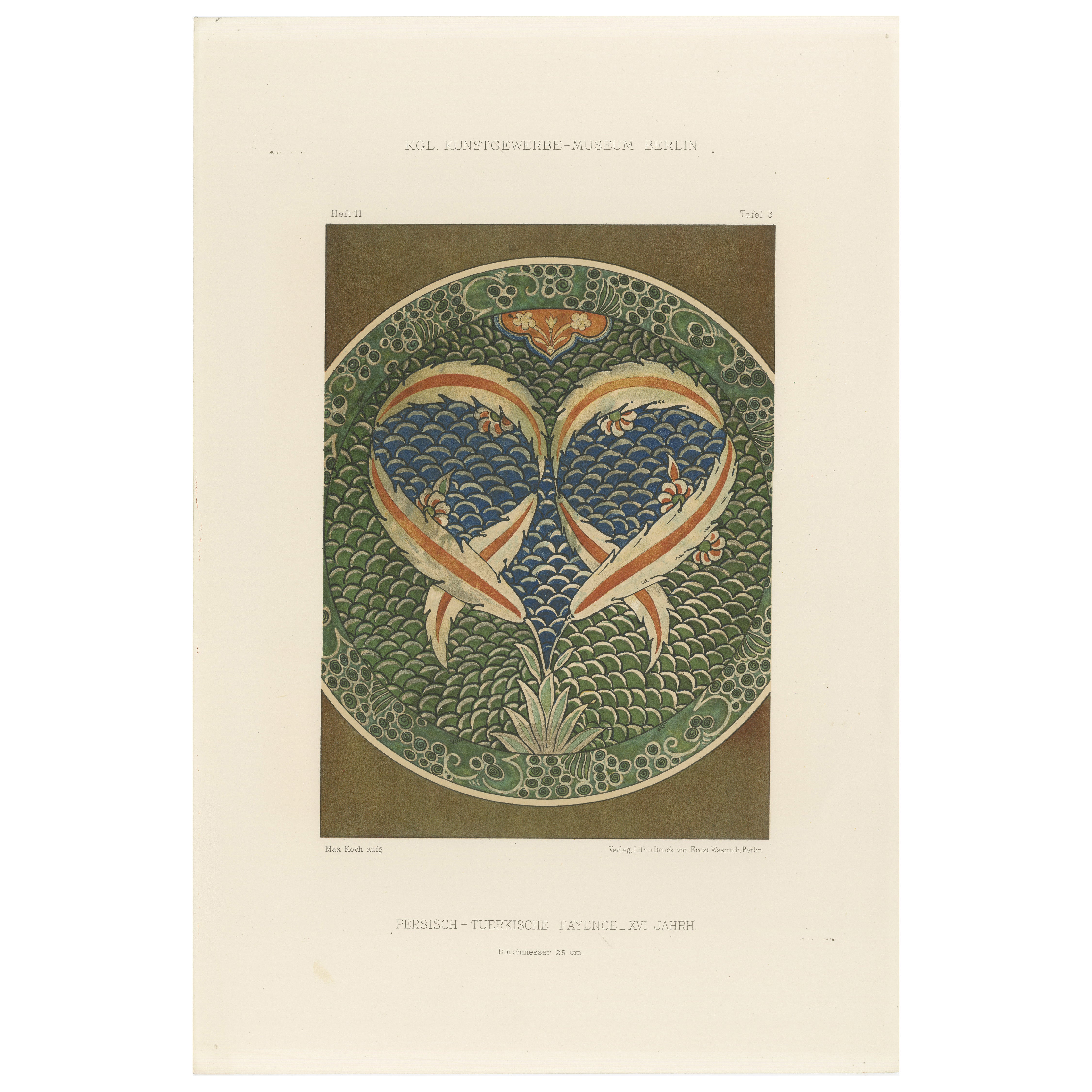 Persian-Turkish Faience Plate with Twin Fish Motif – Julius Lessing, Berlin 1890 For Sale