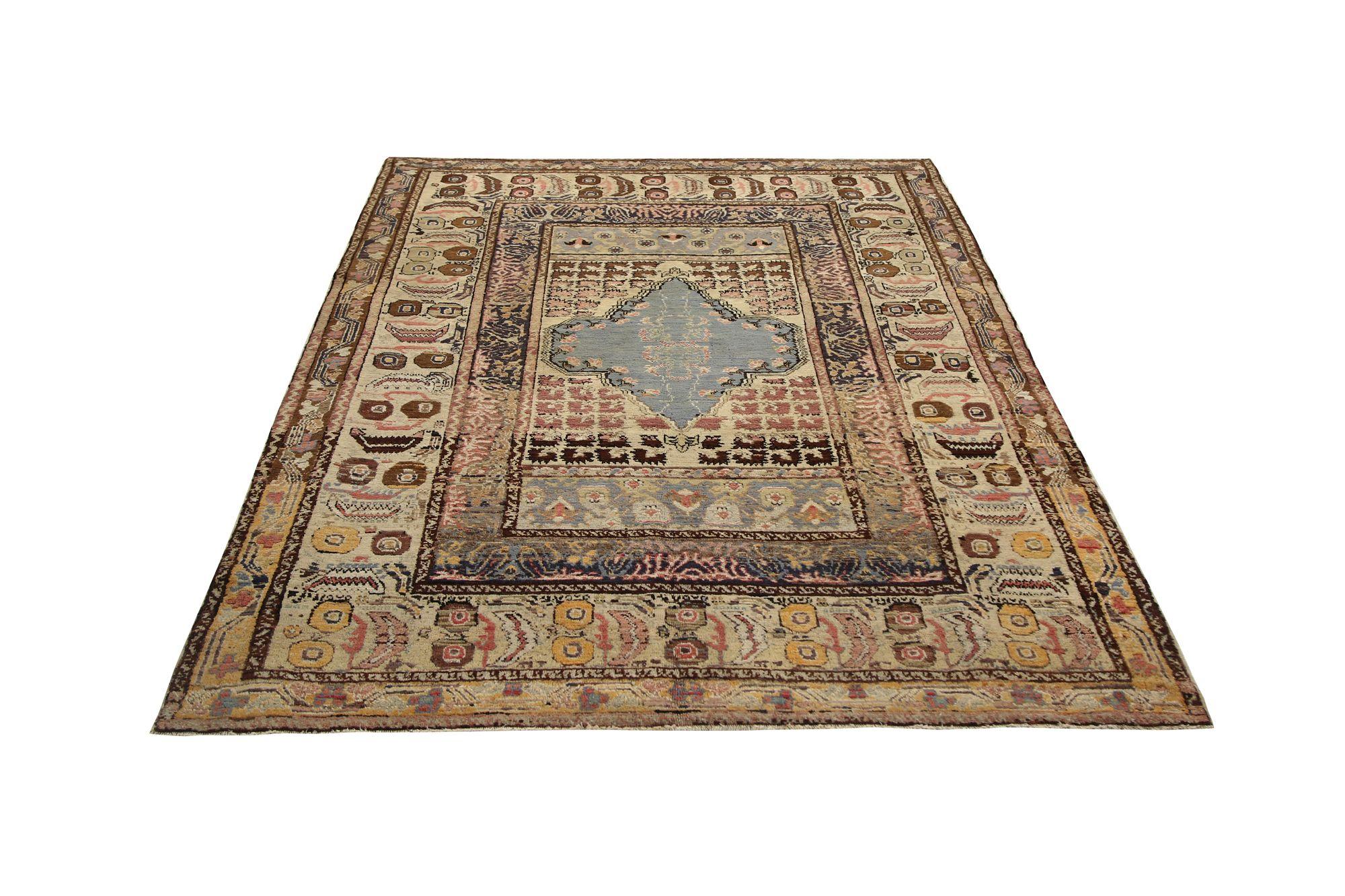 Persisch Türkisch Kleiner Teppich - Wolle Elfenbein Design - 96821 im Zustand „Hervorragend“ im Angebot in Dallas, TX