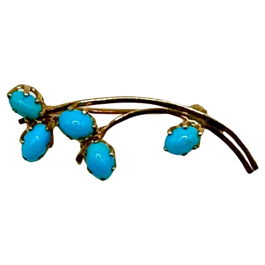 Persian Turquoise 14Karat Gold Brooch For Sale