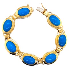 Persian Turquoise 18 Karat Yellow Gold Link Bracelet