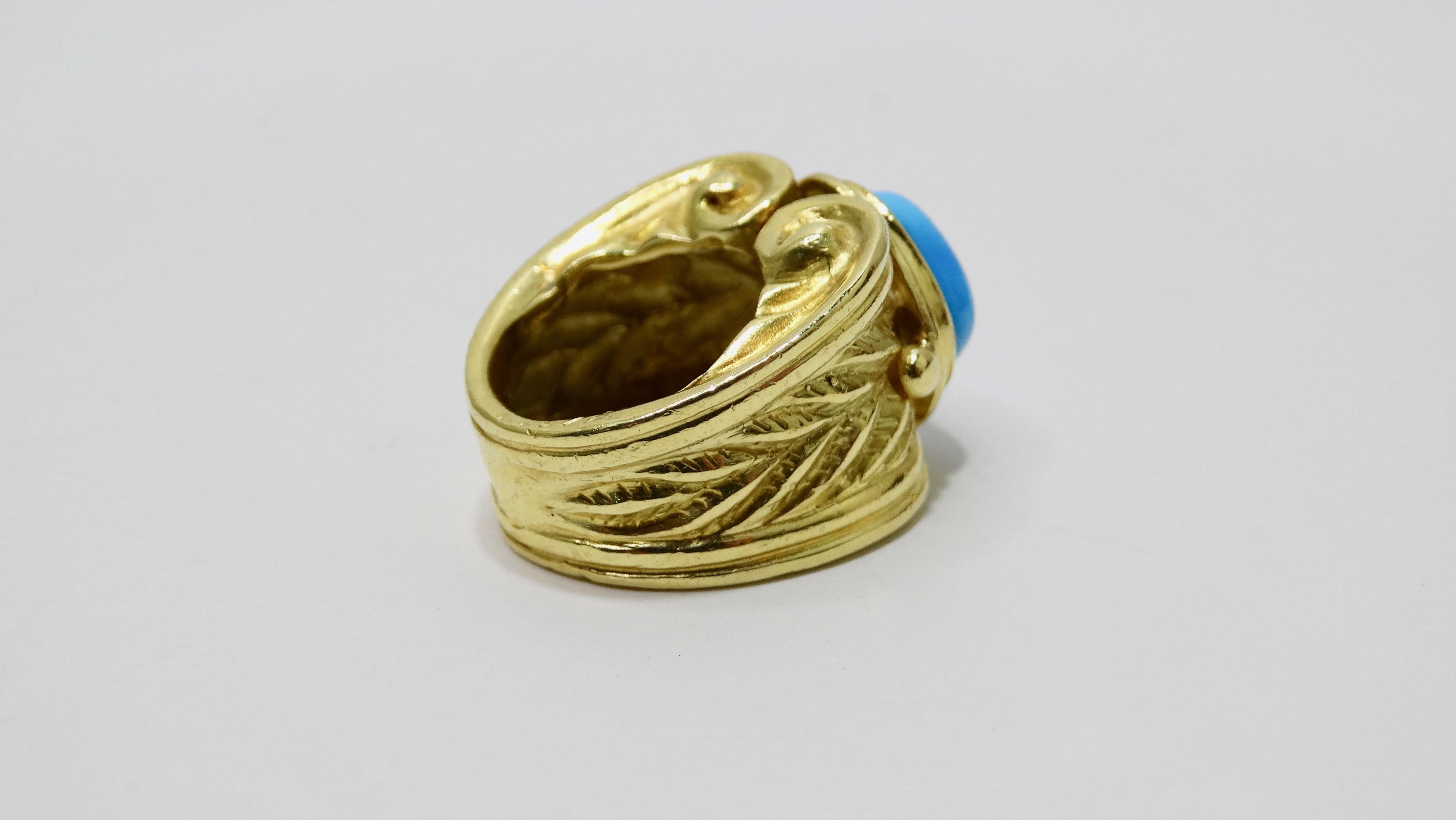 Cabochon Persian Turquoise 18k Gold Cocktail Ring 