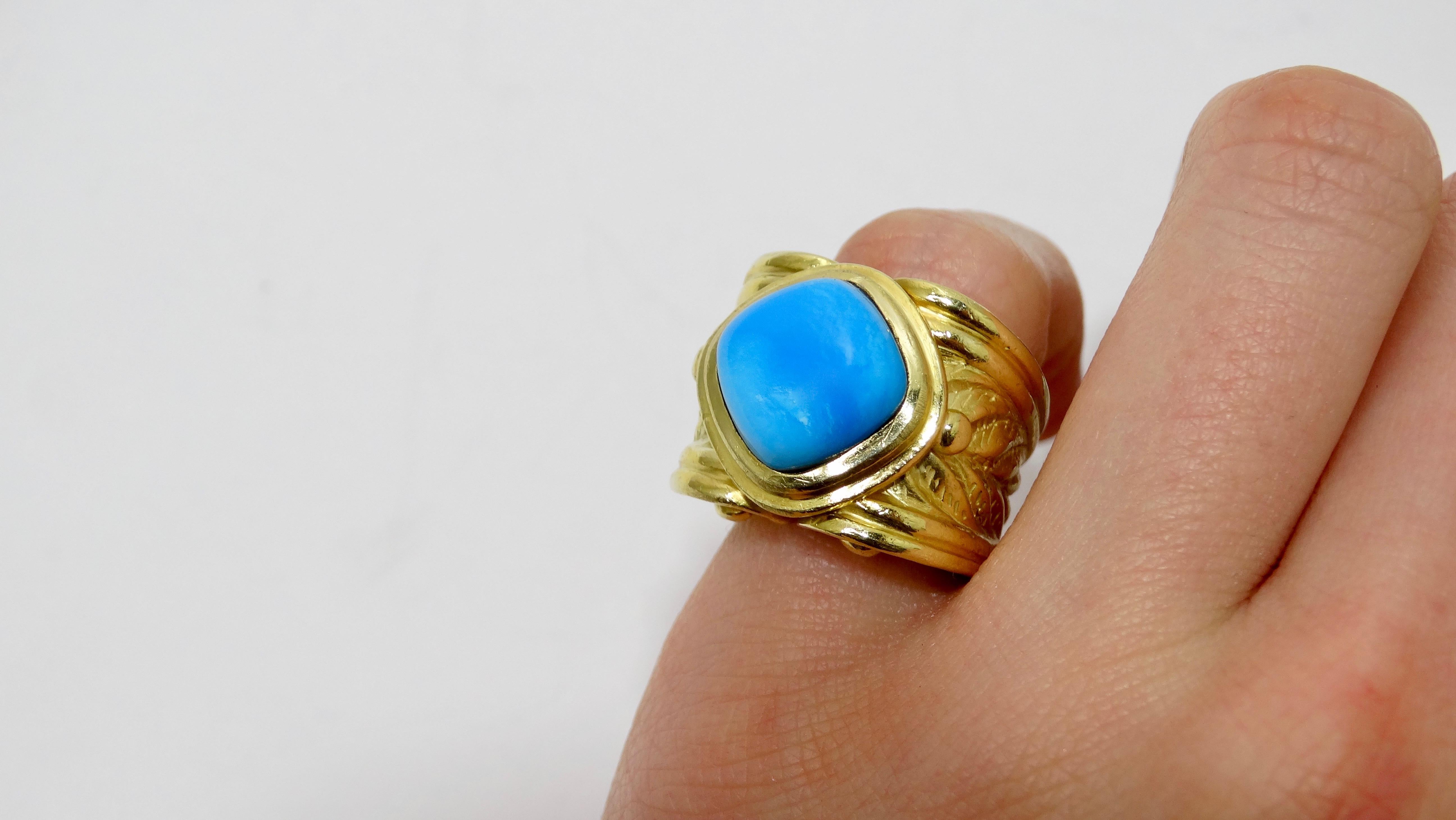Persian Turquoise 18k Gold Cocktail Ring  In Good Condition In Scottsdale, AZ
