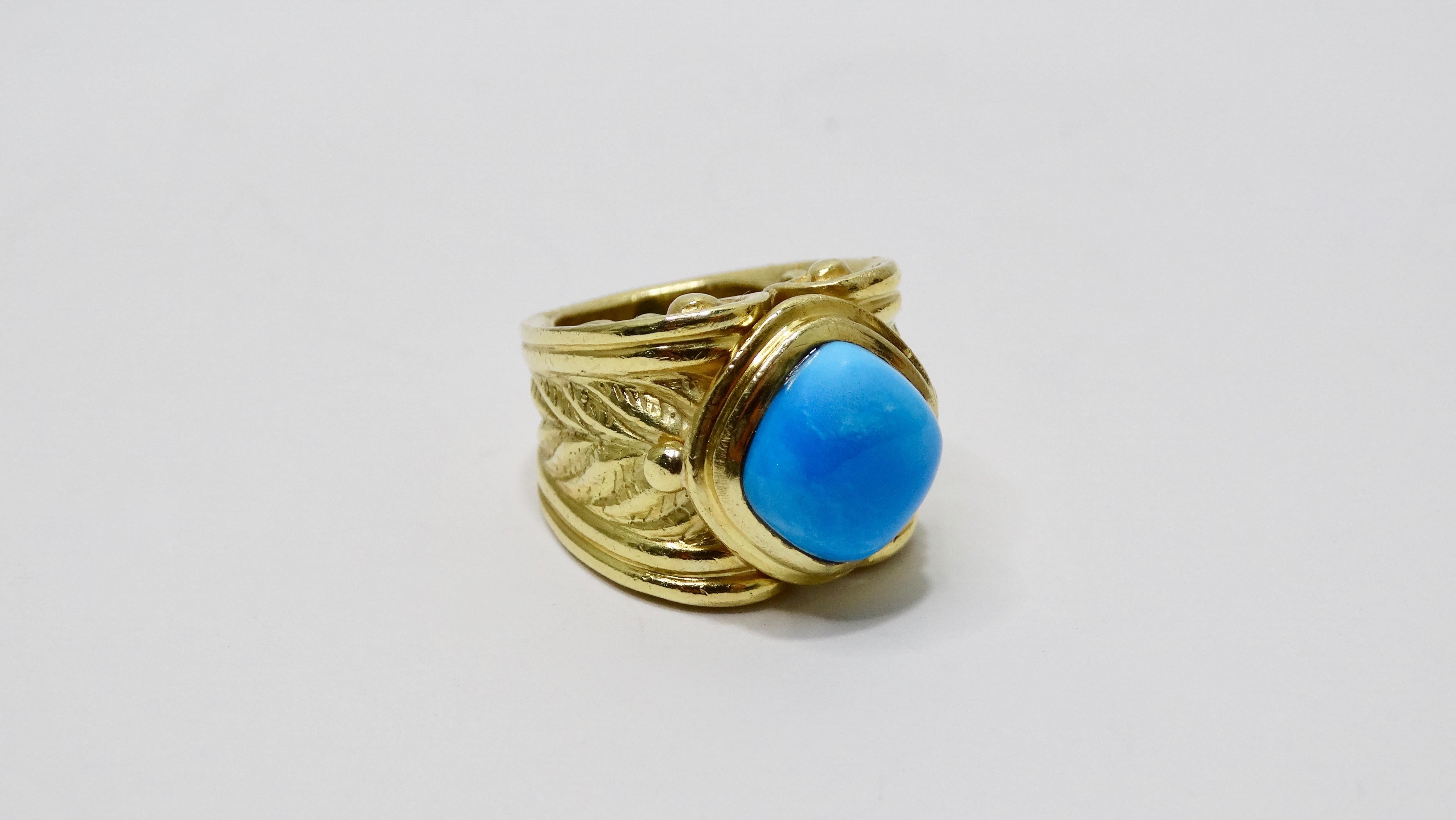 Women's or Men's Persian Turquoise 18k Gold Cocktail Ring 
