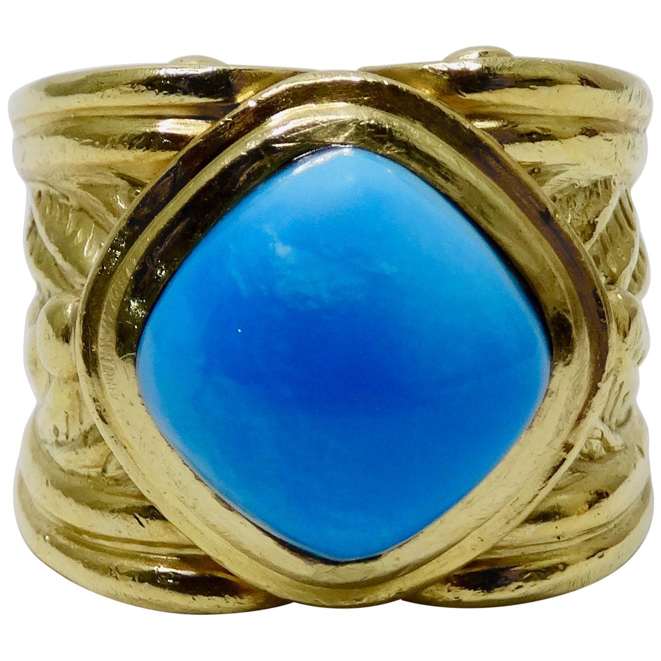 Persian Turquoise 18k Gold Cocktail Ring 