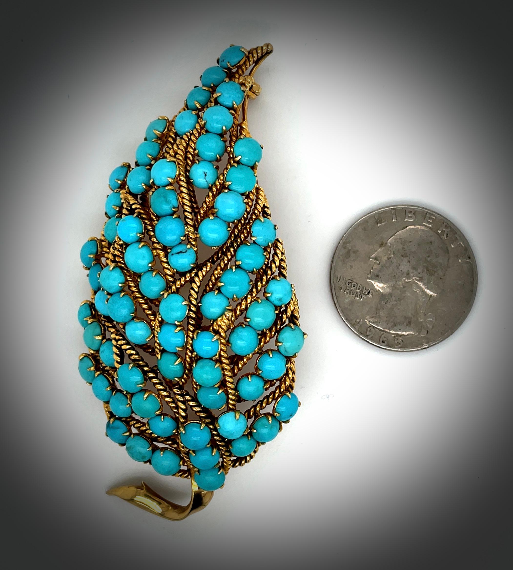 Modern Persian Turquoise 18k Yellow Gold Estate Brooch 