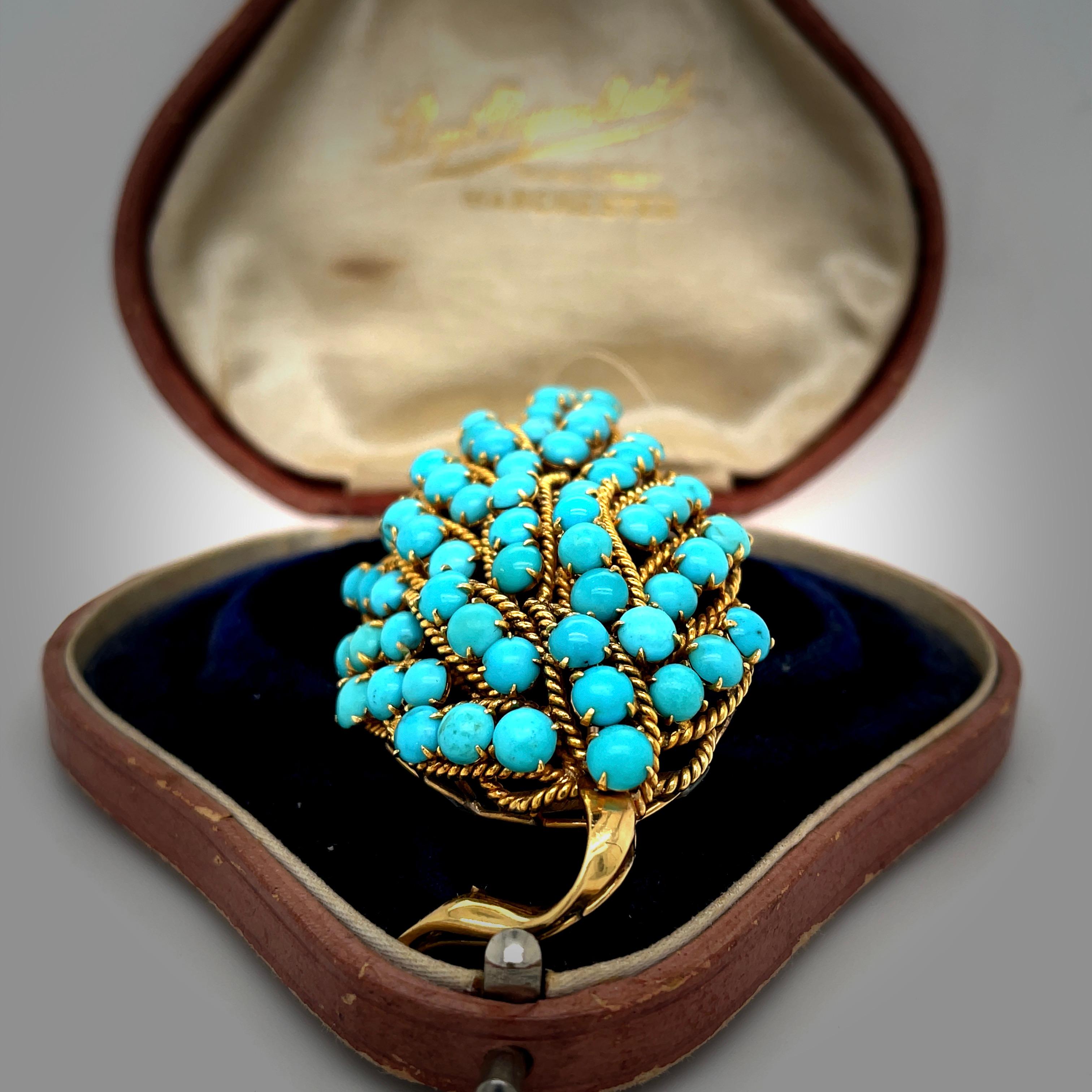 Persian Turquoise 18k Yellow Gold Estate Brooch  In Good Condition In Derby, NY
