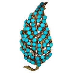 Persian Turquoise 18k Yellow Gold Estate Brooch 