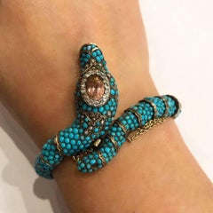 Persian Turquoise and Diamond Antique Snake Bracelet