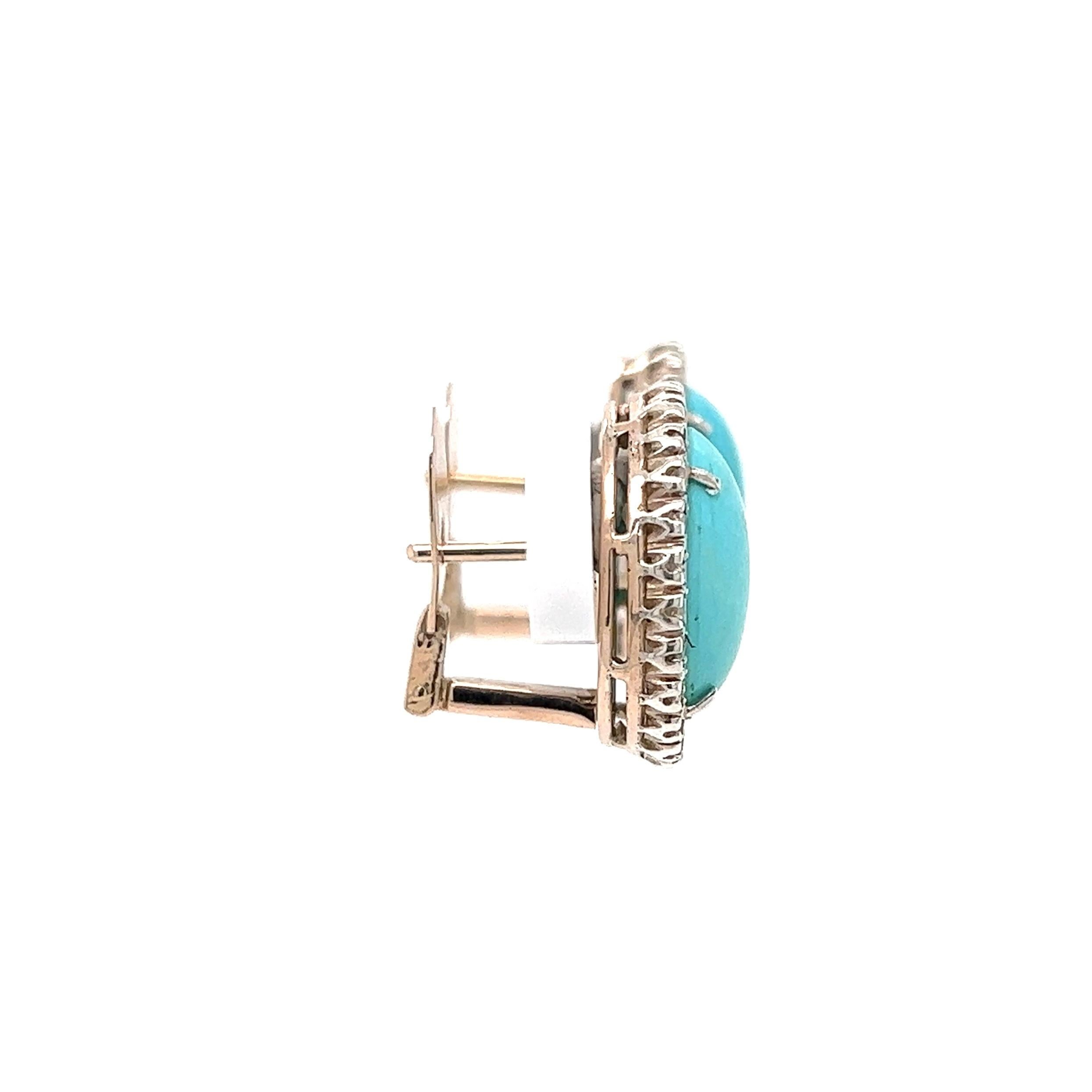 Persische Türkis- und Diamant-Halo-Ohrringe aus Gold, Nachlass-Schmuck (Art déco) im Angebot