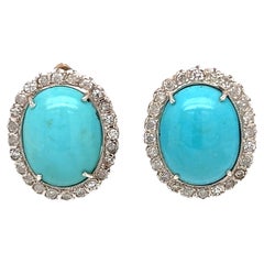 Boucles d'oreilles en or avec turquoise de Perse et diamants - Haute Joaillerie de l'Etat