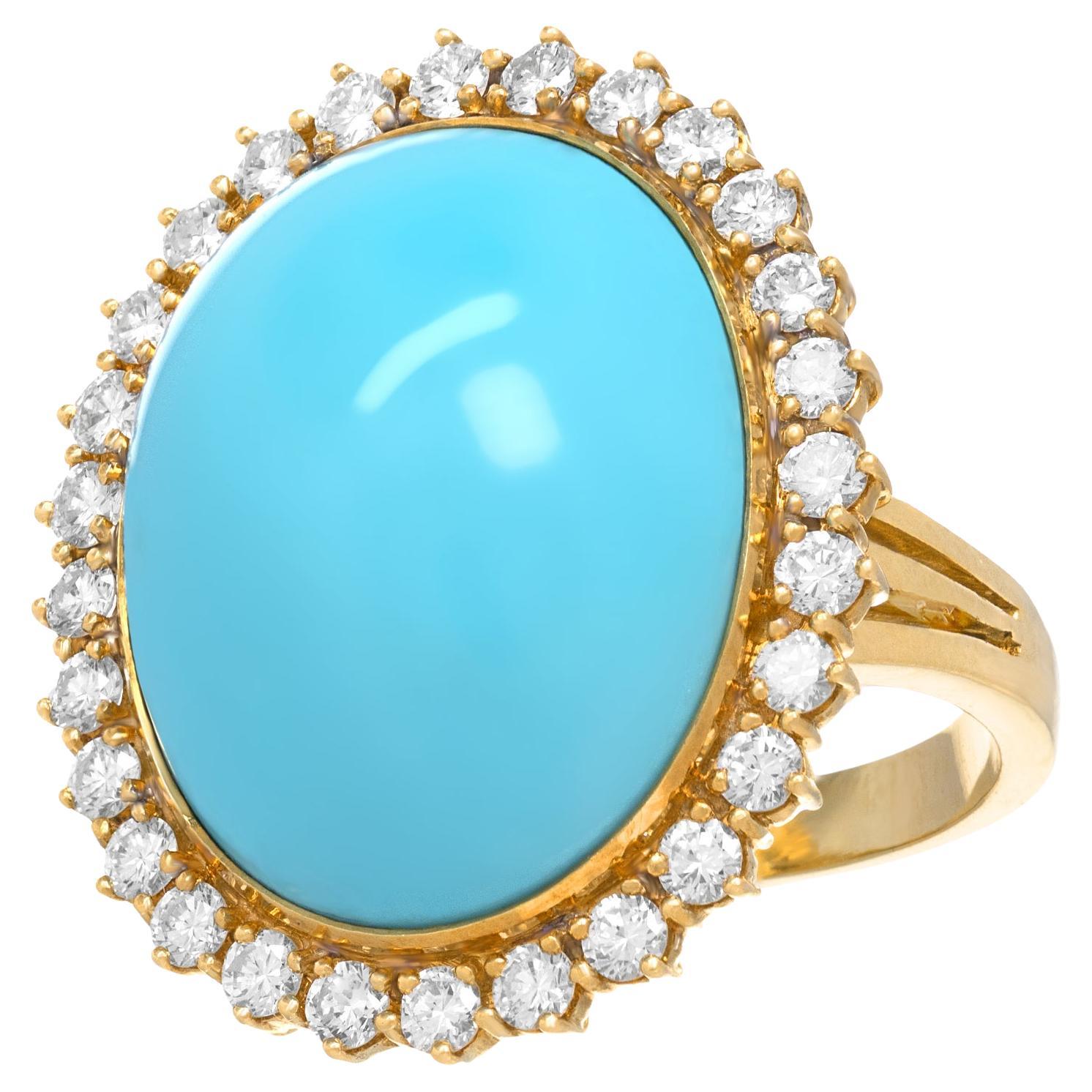 Persian Turquoise and Diamond Ring 18k For Sale