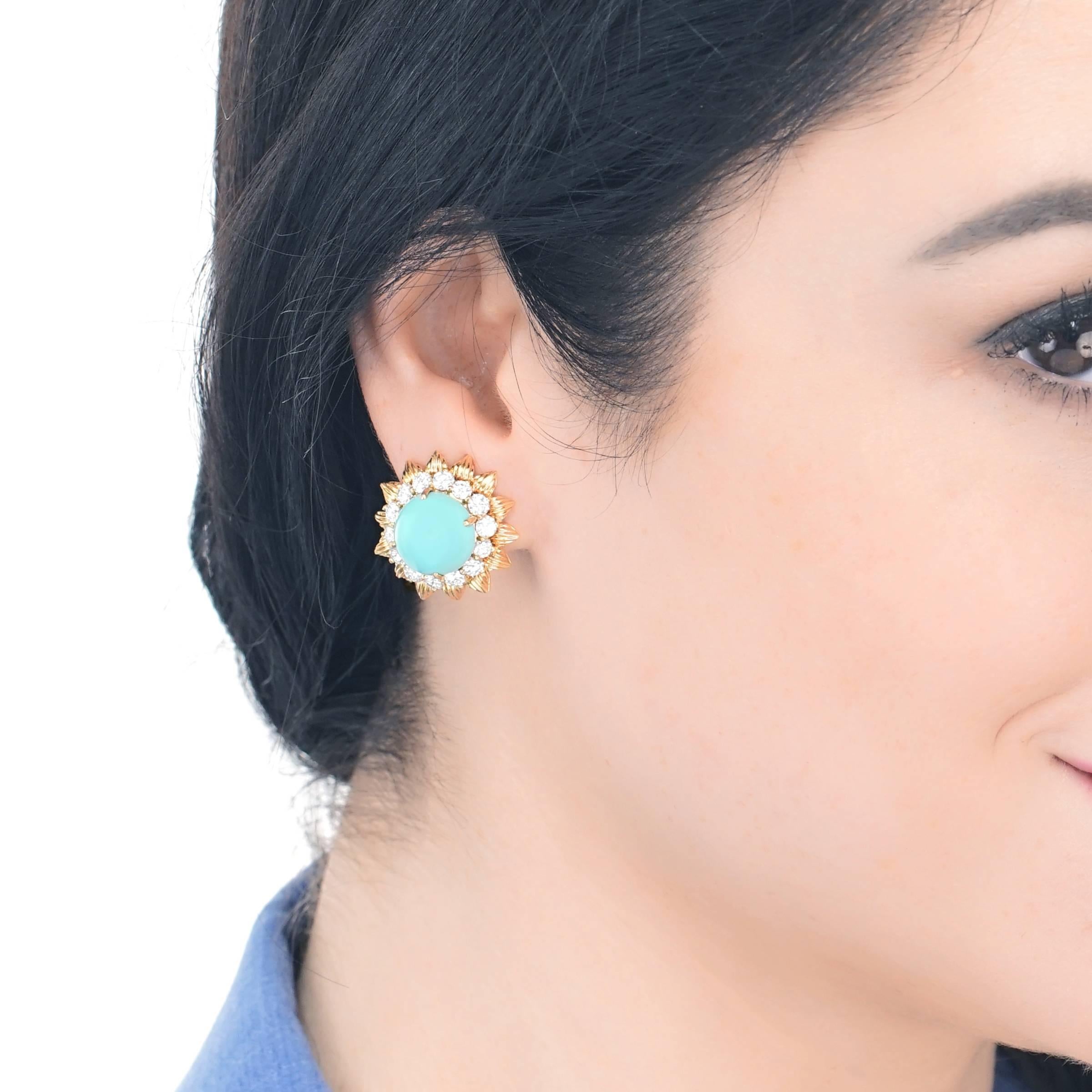 Women's Persian Turquoise and Diamond Set Gold Earrings