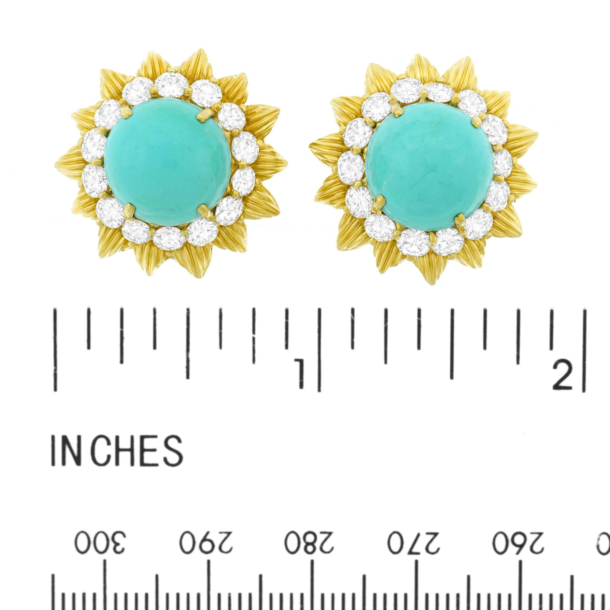 Persian Turquoise and Diamond Set Gold Earrings 2