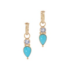 Persian Turquoise and Moonstone Drop Earrings in 18 Karat Gold