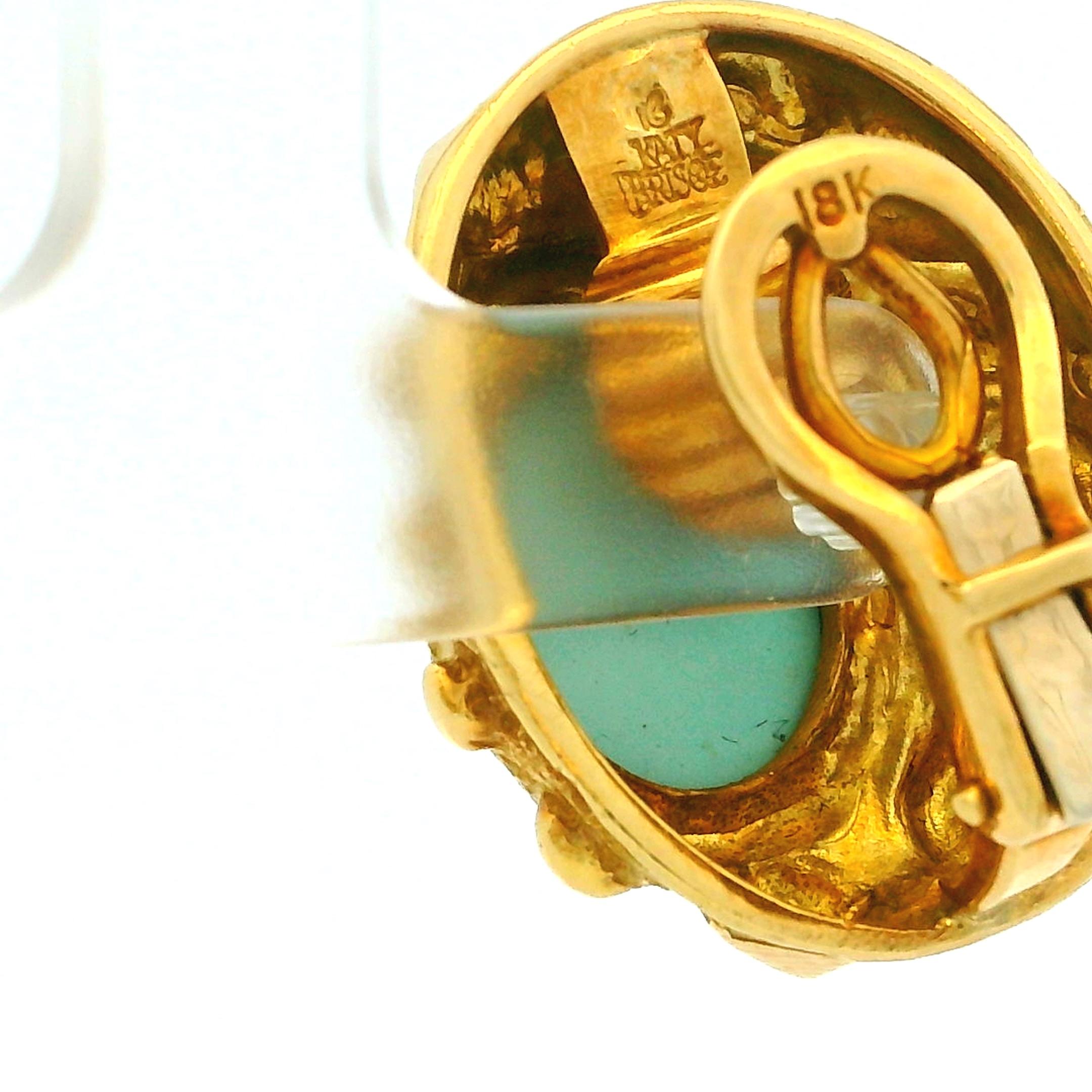 Katy Briscoe Persian Turquoise Cabochon Earrings in 18K Yellow Gold, Circa 1980s For Sale 7
