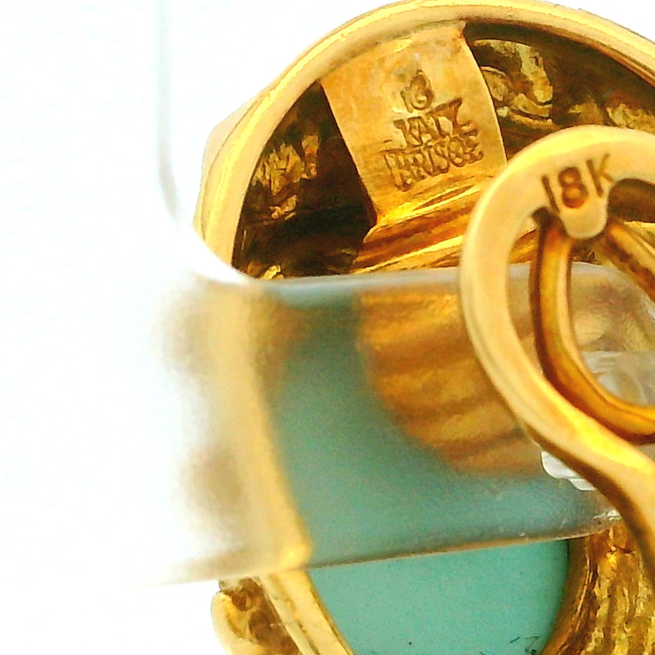 Katy Briscoe Persian Turquoise Cabochon Earrings in 18K Yellow Gold, Circa 1980s For Sale 8