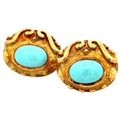 Persischer Türkis Cabochon Ohrringe in 18K Gelbgold, CIRCA 1980s