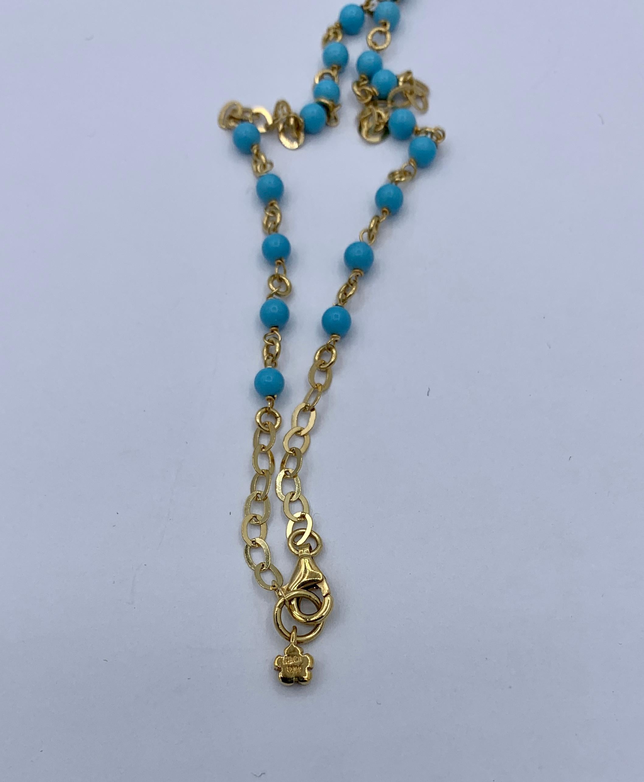 Persian Turquoise Cross Necklace 14 Karat Yellow Gold Antique For Sale 1