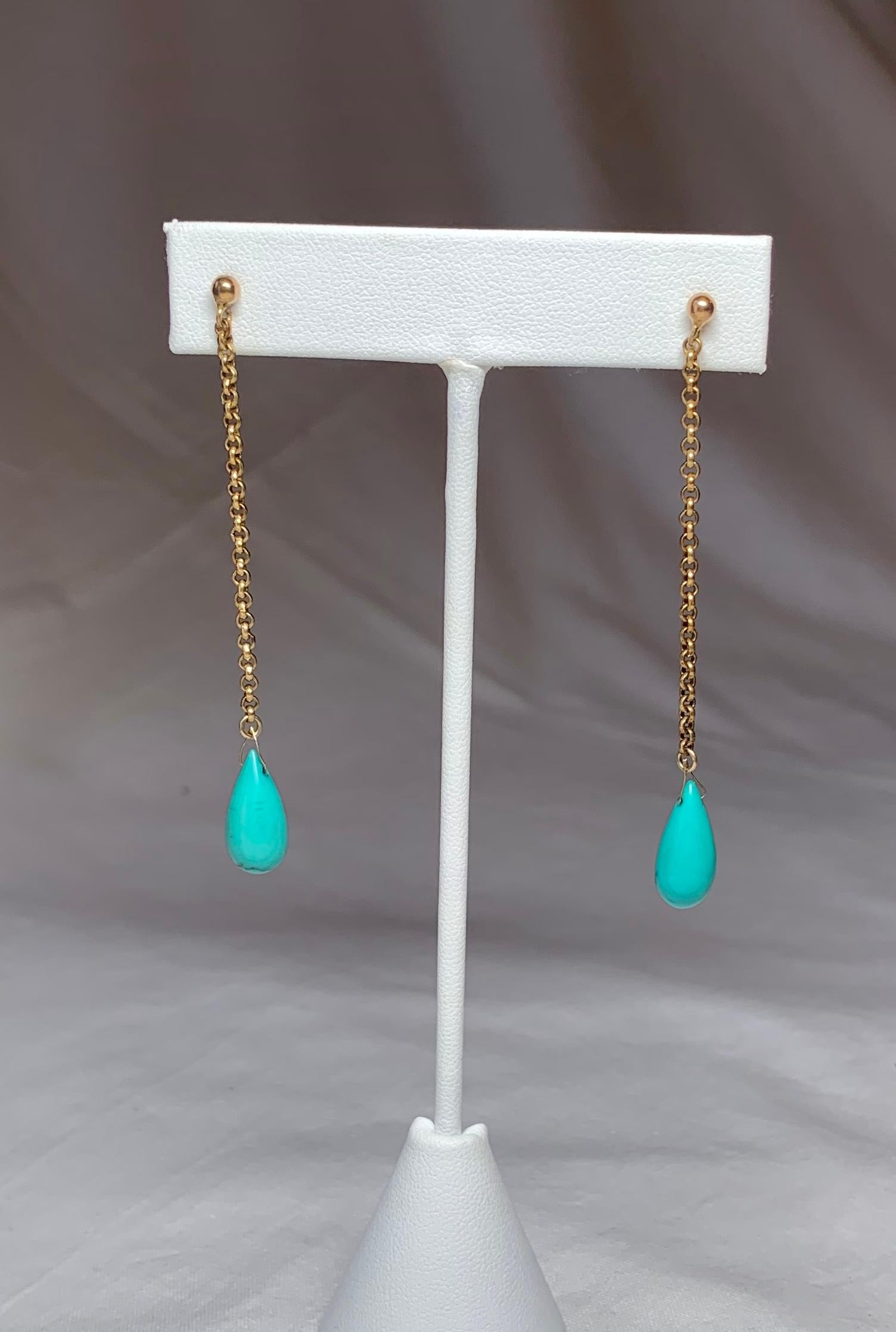Retro Persian Turquoise Dangle Earrings Gold Antique Pendant