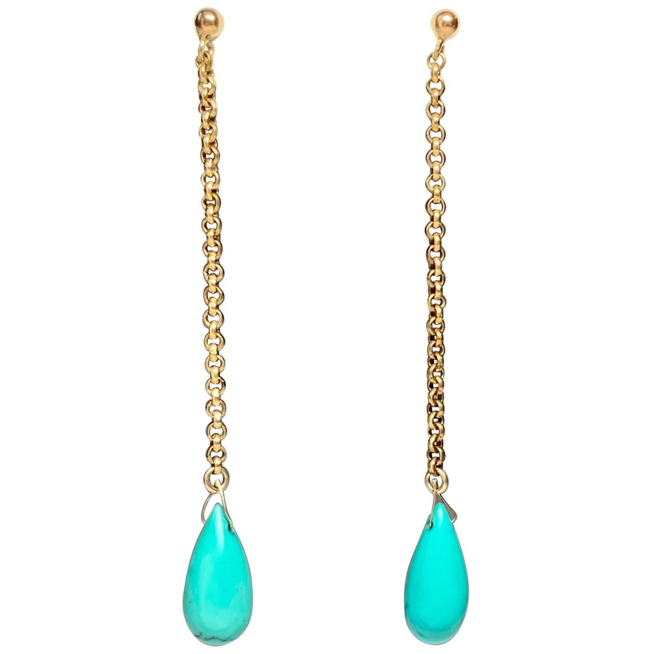 Persian Turquoise Dangle Earrings Gold Antique Pendant