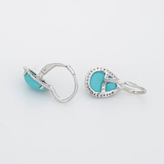 Persian Turquoise Diamond Earrings Estate 14k White Gold Pear Shaped Jewelry