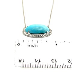 Persian Turquoise Diamond Halo Pendant with Chain 14k WG 8.1 TCW Certified