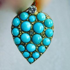 Persian Turquoise Diamond Heart Necklace Antique Gold Victorian