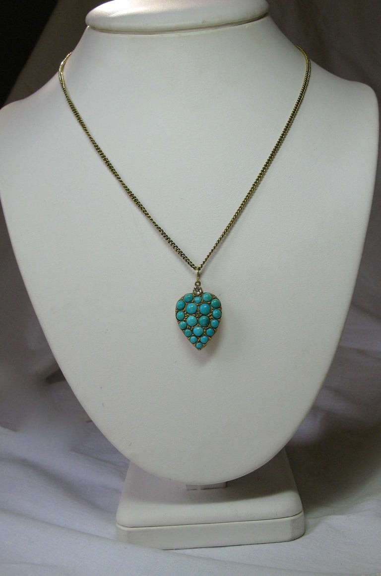 Persian Turquoise Diamond Heart Necklace Antique Gold Victorian For