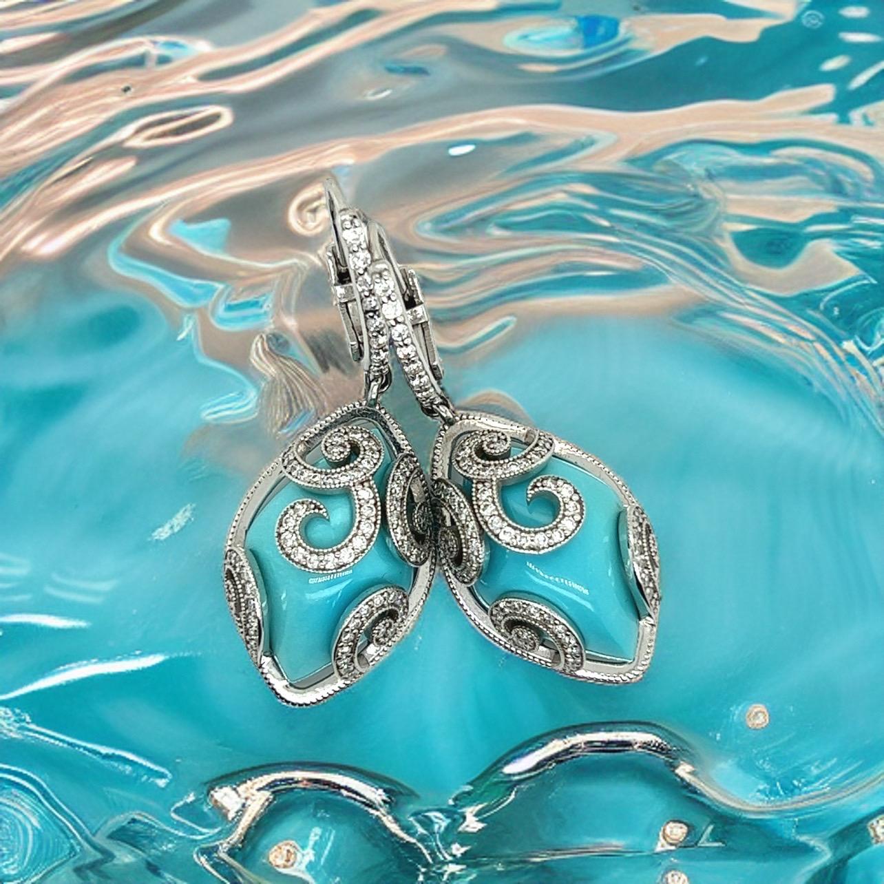 Persian Turquoise Diamond Pendant Earrings 14k WG 26.85 TCW Certified For Sale 5