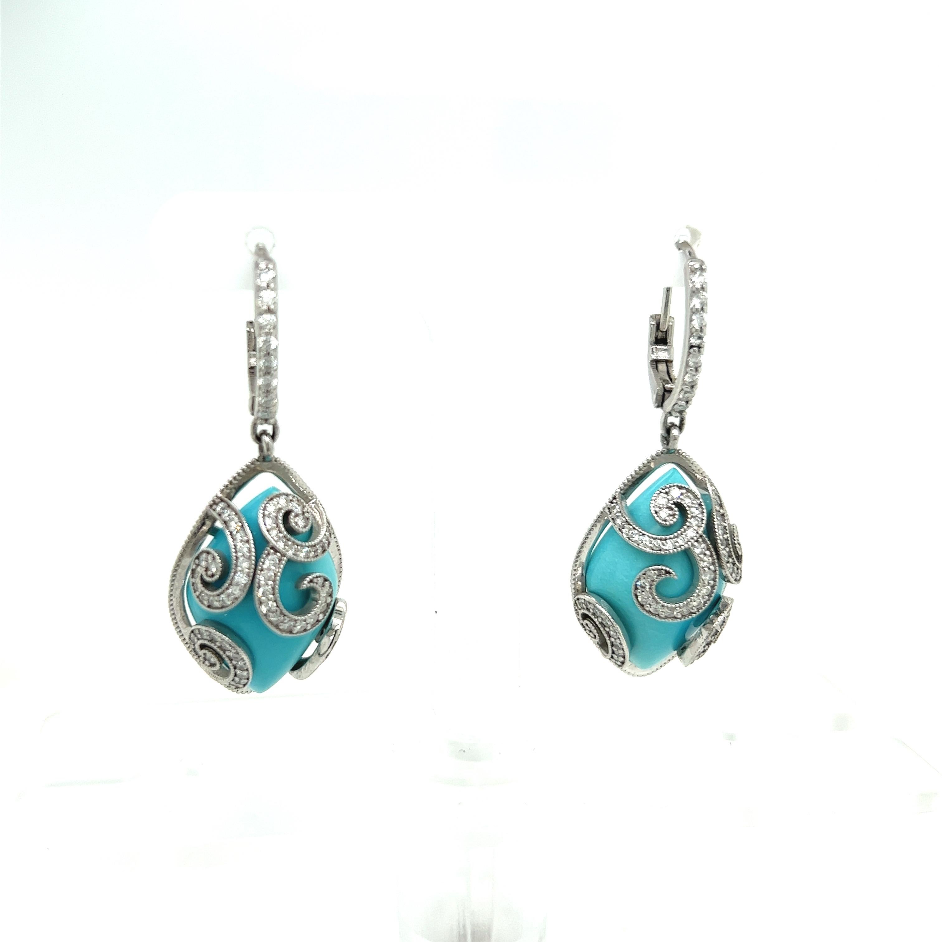 Persian Turquoise Diamond Pendant Earrings 14k WG 26.85 TCW Certified For Sale 6