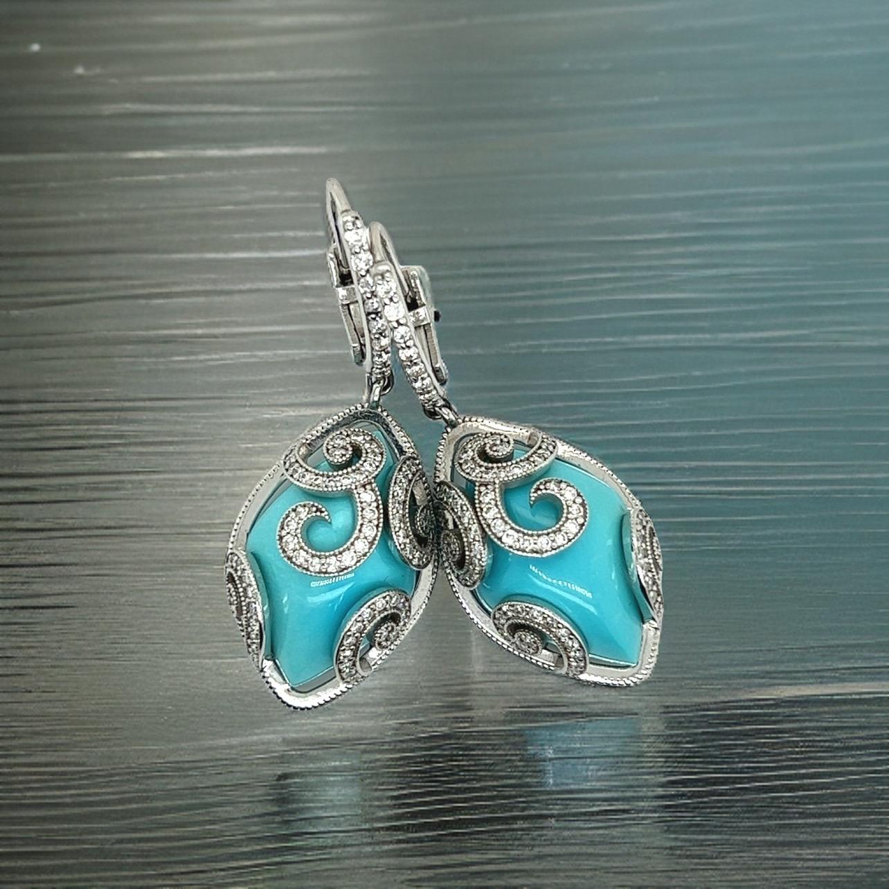 Persian Turquoise Diamond Pendant Earrings 14k WG 26.85 TCW Certified For Sale 8