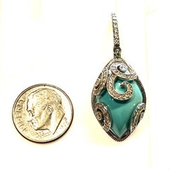 Pendientes Colgante Turquesa Persa Diamante 14k WG 26.85 TCW Certificado