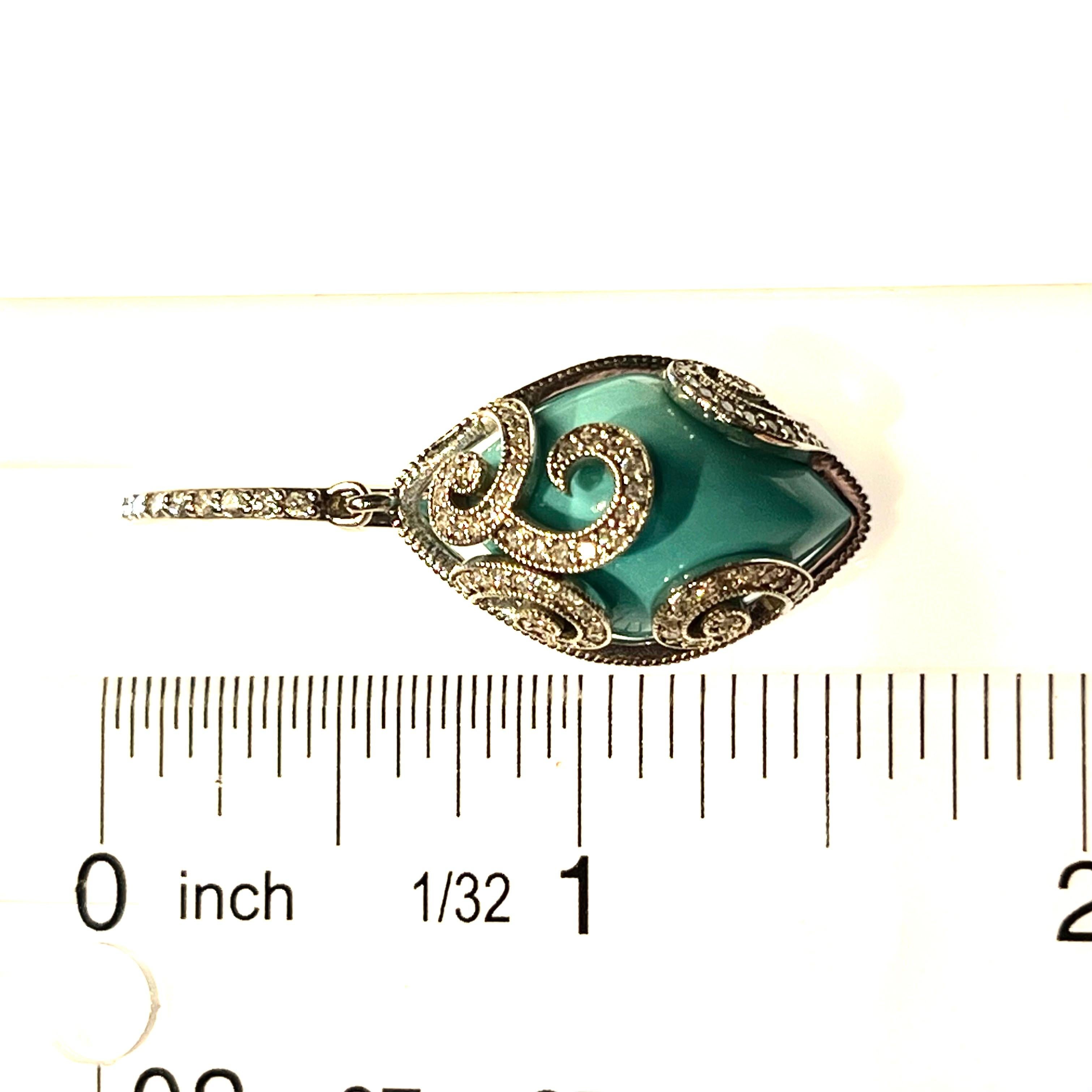 Cabochon Persian Turquoise Diamond Pendant Earrings 14k WG 26.85 TCW Certified For Sale