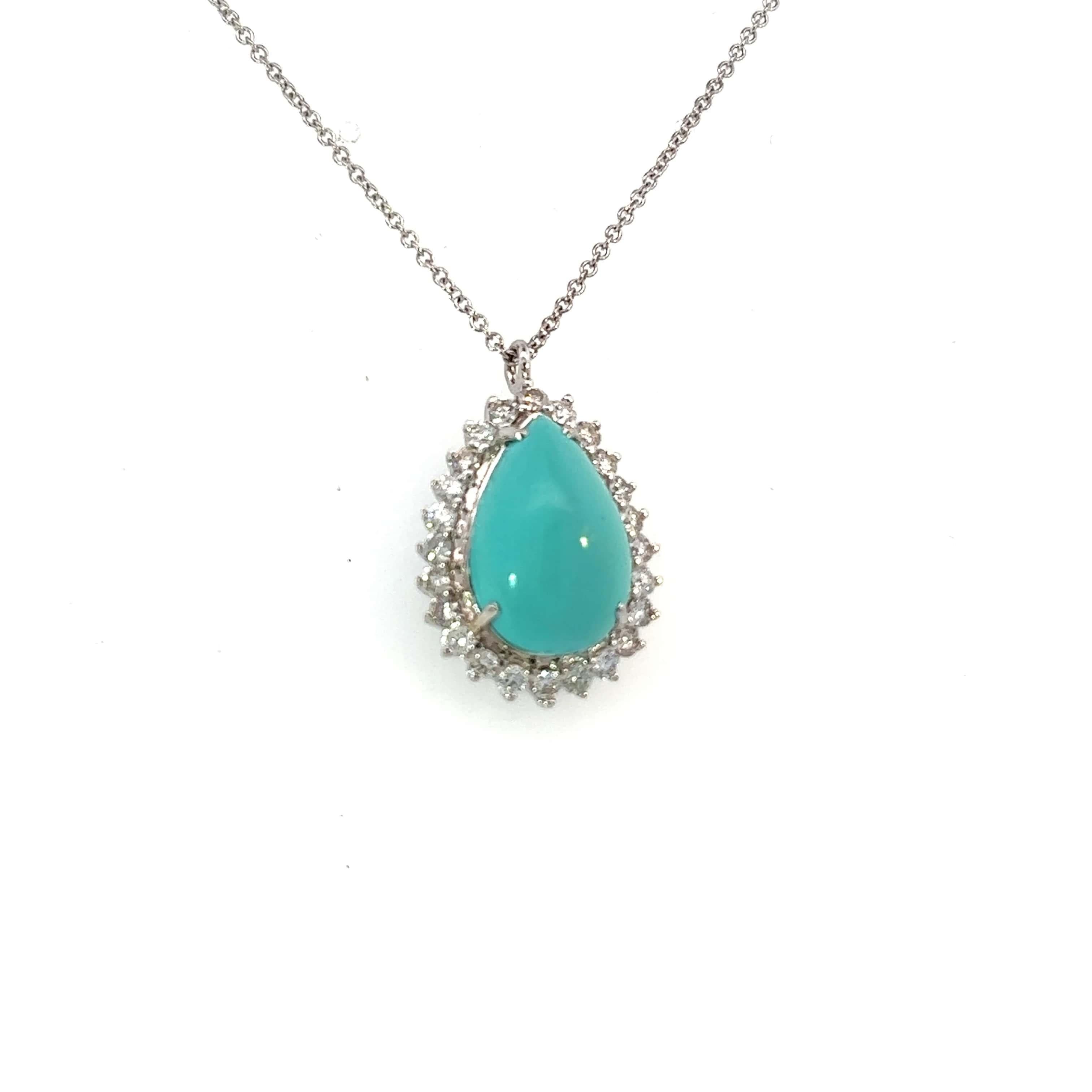 Persian Turquoise Diamond Pendant With Chain 17