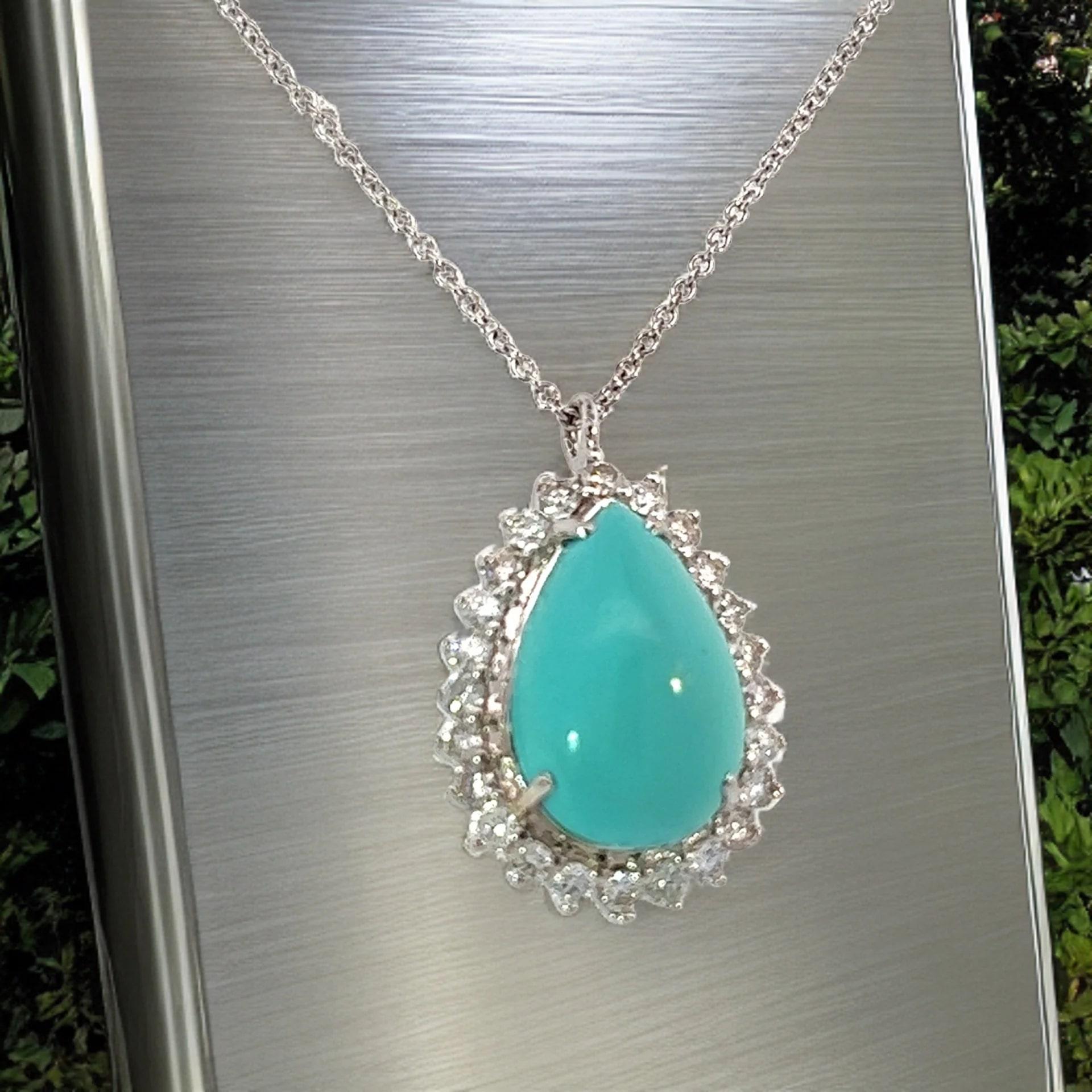 Persian Turquoise Diamond Pendant With Chain 17