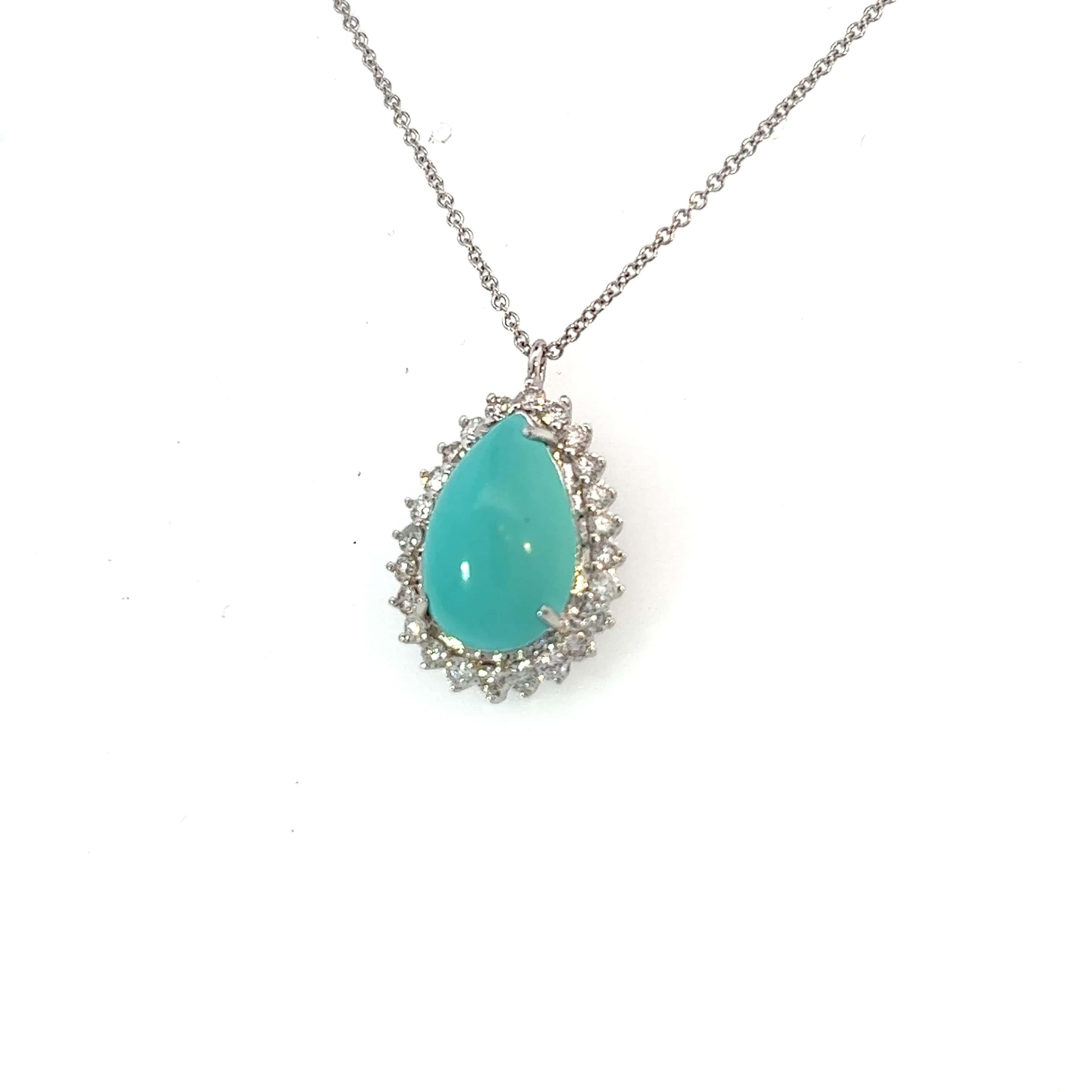 Persian Turquoise Diamond Pendant With Chain 17