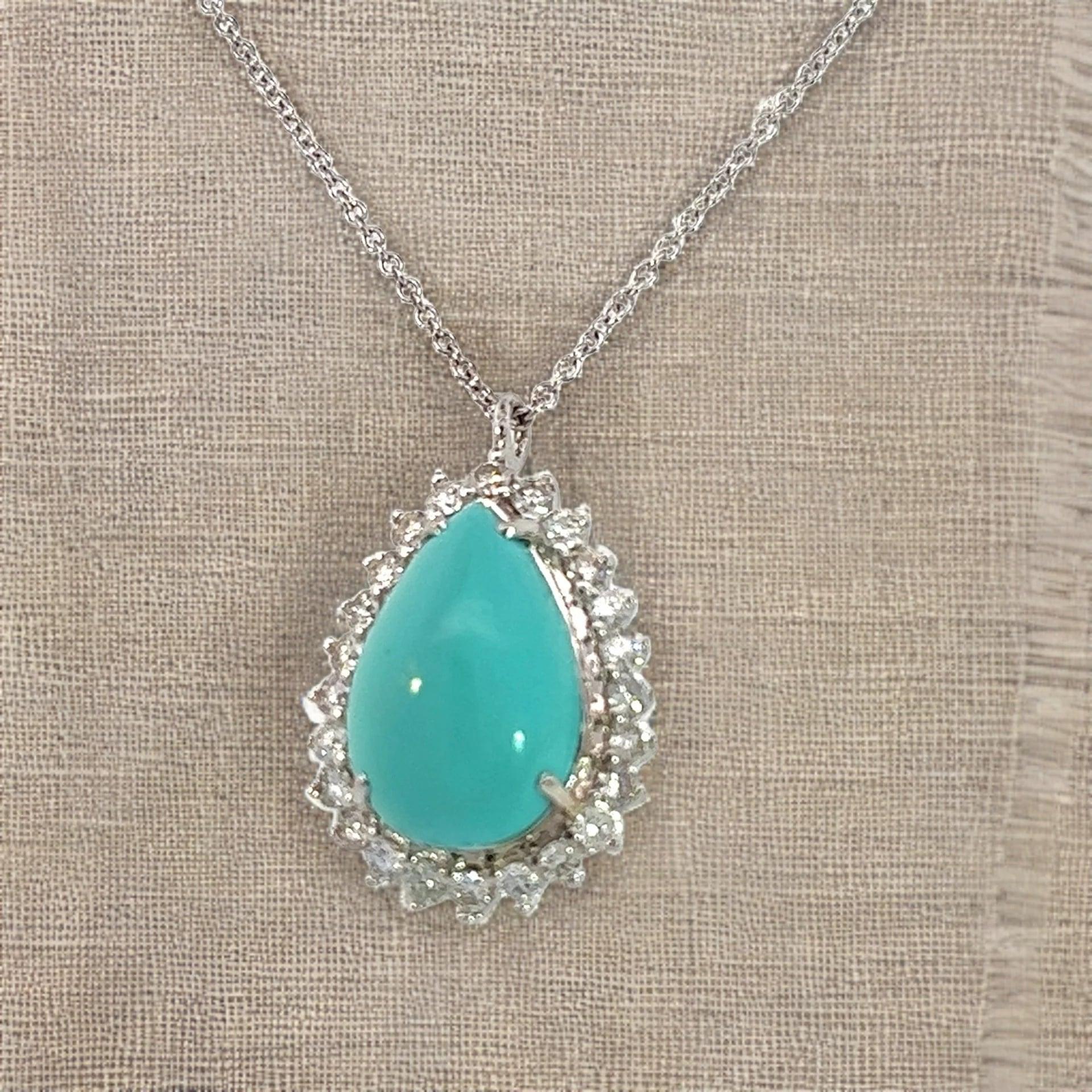 Women's Persian Turquoise Diamond Pendant With Chain 17