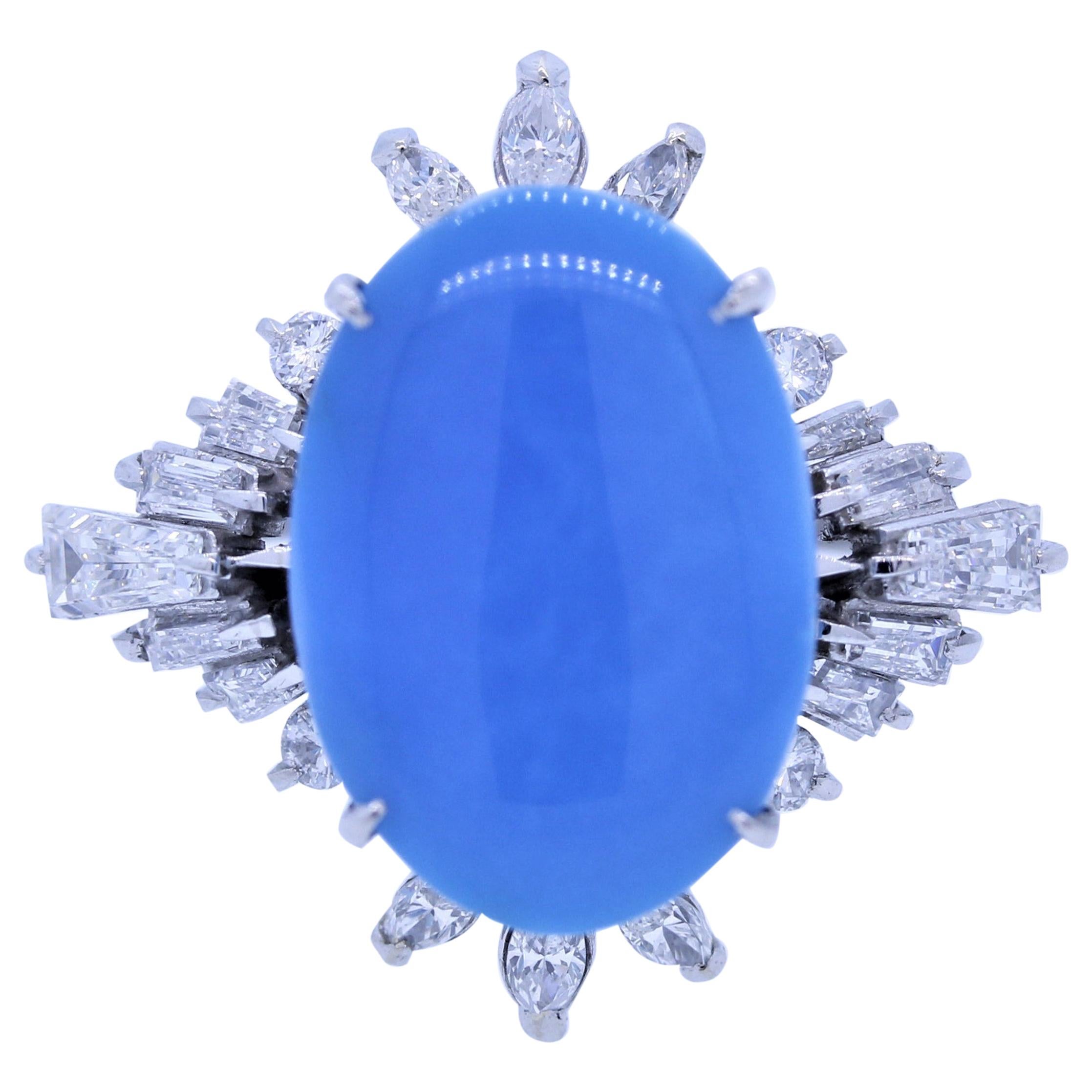 Persian Turquoise Diamond Platinum Cocktail Ring