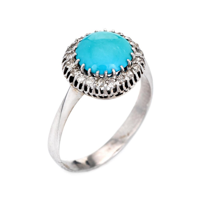 Persian Turquoise Diamond Ring Vintage 14 Karat Gold Round Halo Fine ...