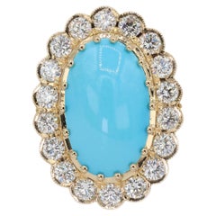 Anillo Turquesa Persa Diamante Mujer Talla 7 Oro Amarillo 18K Glam Luxe