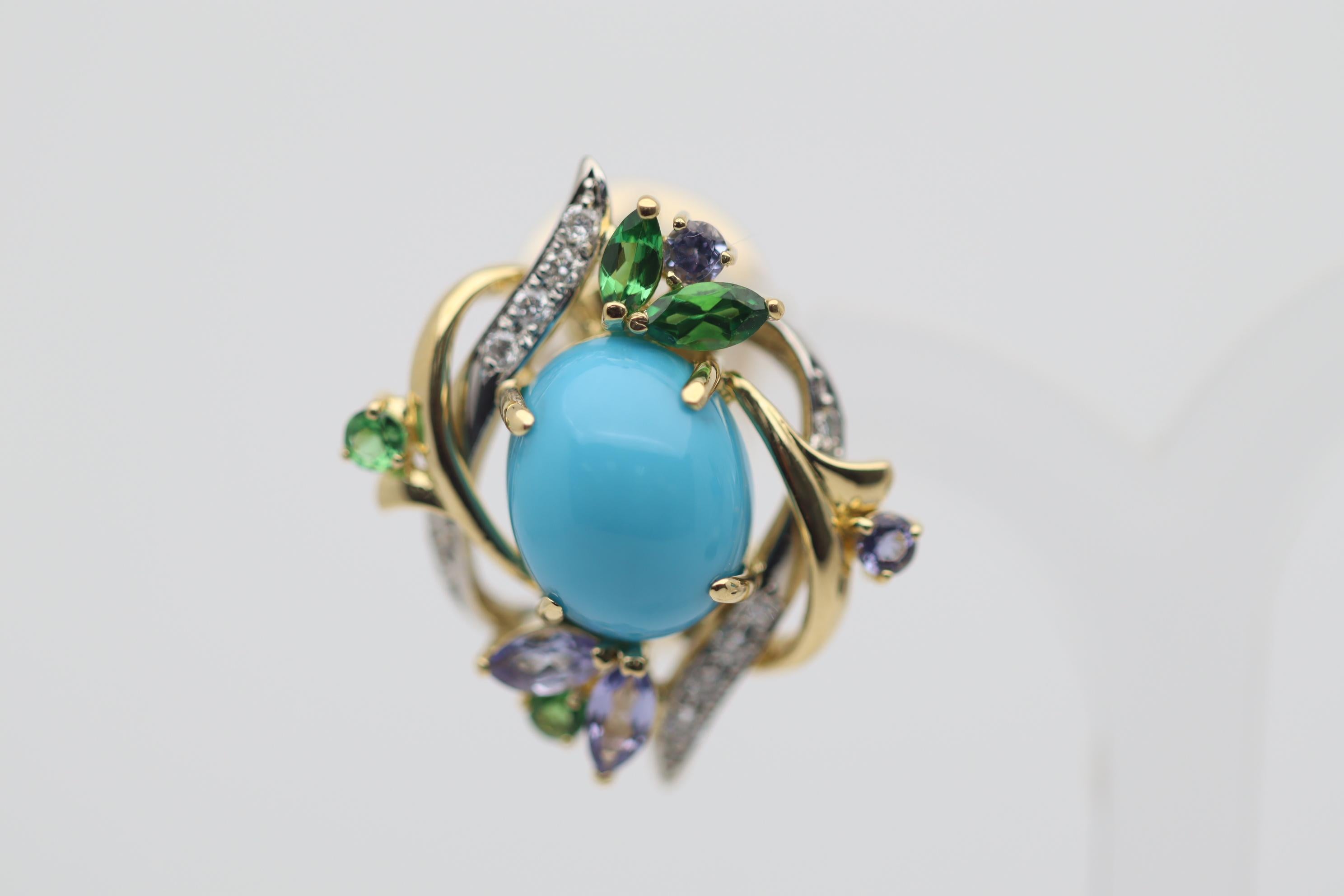 Women's Persian Turquoise Diamond Tsavorite Tanzanite Gold & Platinum Earrings For Sale