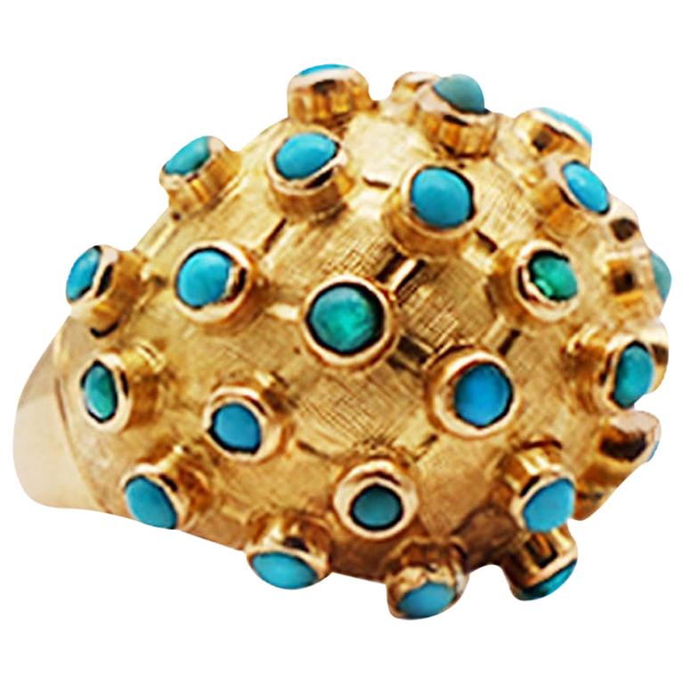 Persian Turquoise Dome Ring 18 Karat Yellow Gold, circa 1970
