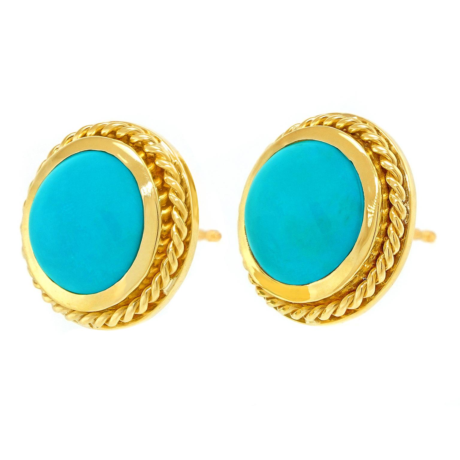 Taille cabochon Boucles d'oreilles en turquoise persane en vente