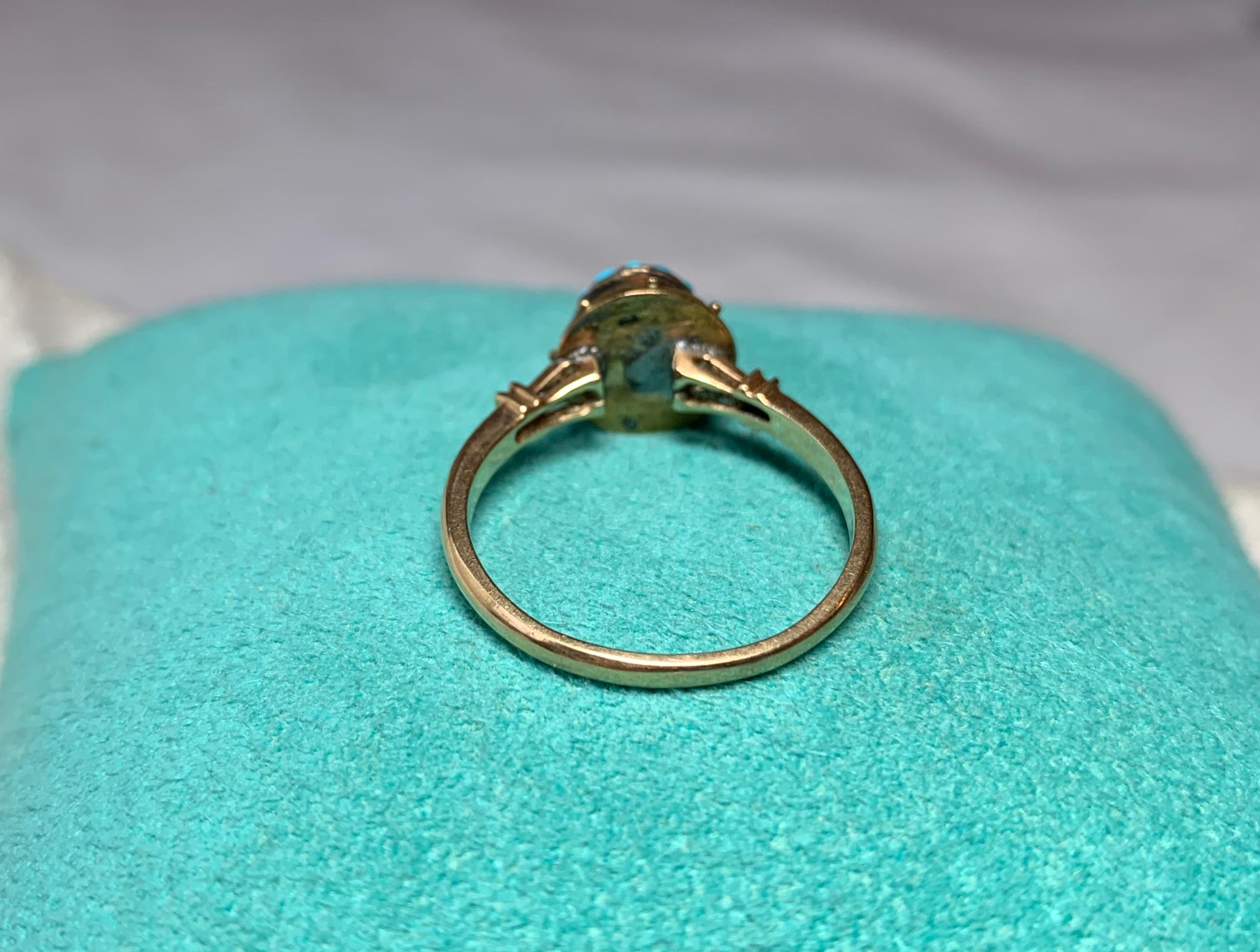 Persian Turquoise Etruscan Revival Ring Antique Victorian 14 Karat Rose Gold For Sale 1