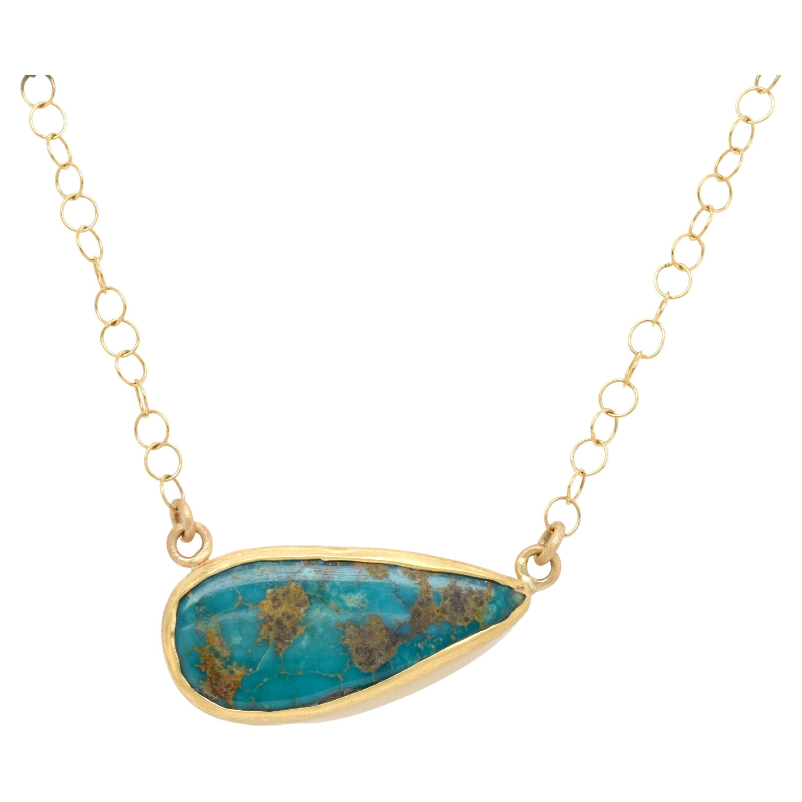 Persian Turquoise Gold Necklace For Sale