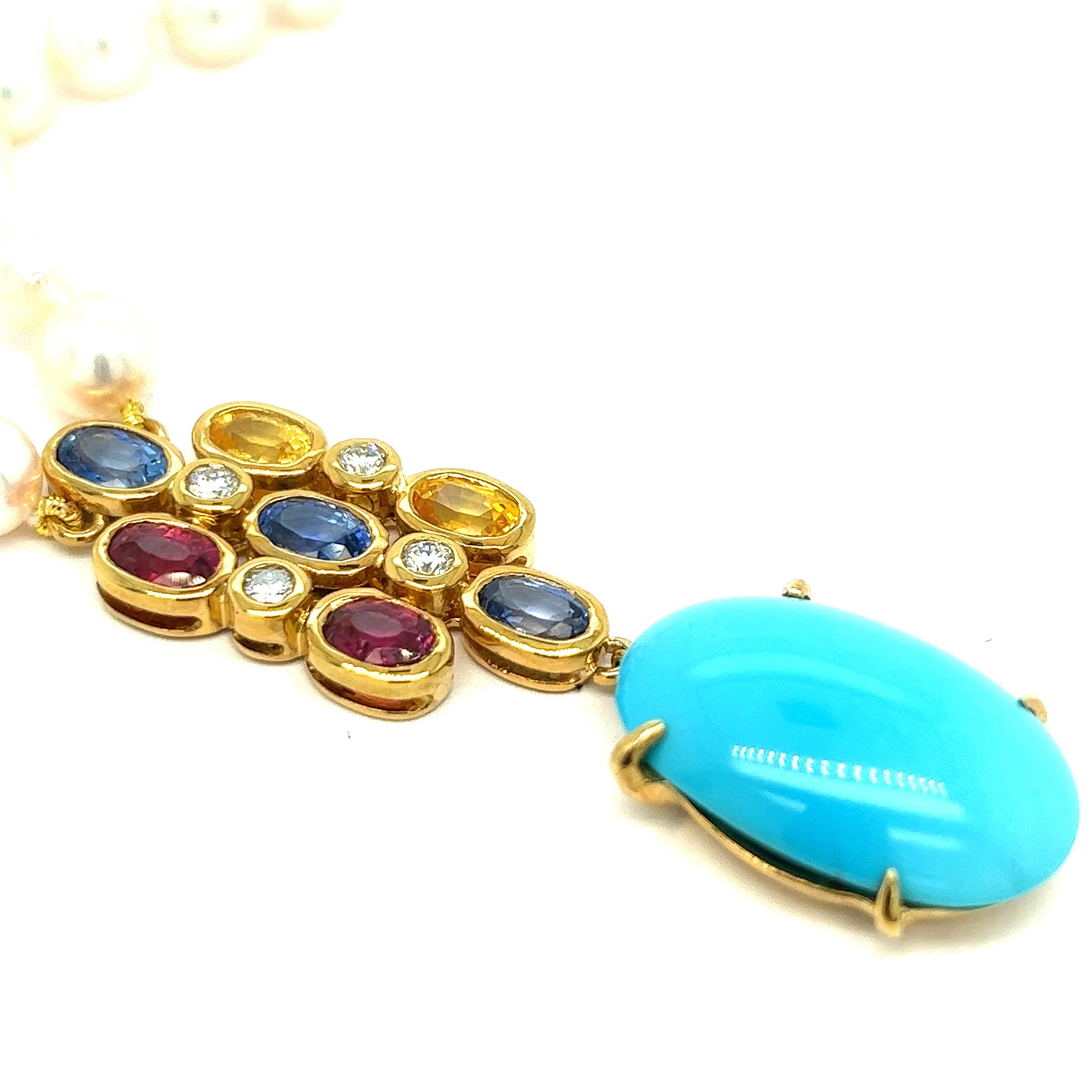 Persische Türkis- und mehrfarbige Saphir-Perlenkette im Angebot 1