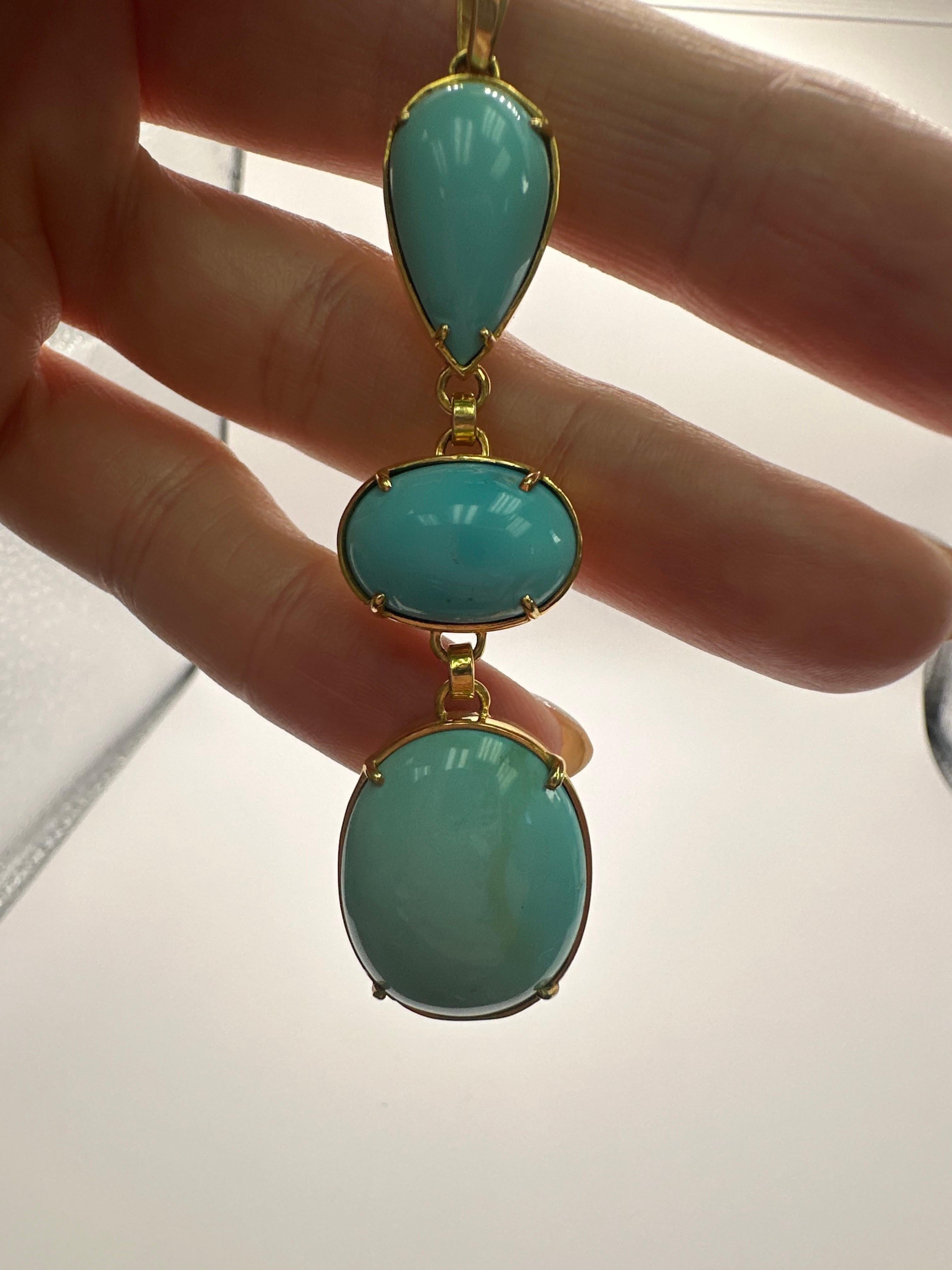 Persian Turquoise Pendant Necklace Long 18KT Solid Gold For Sale At 1stDibs